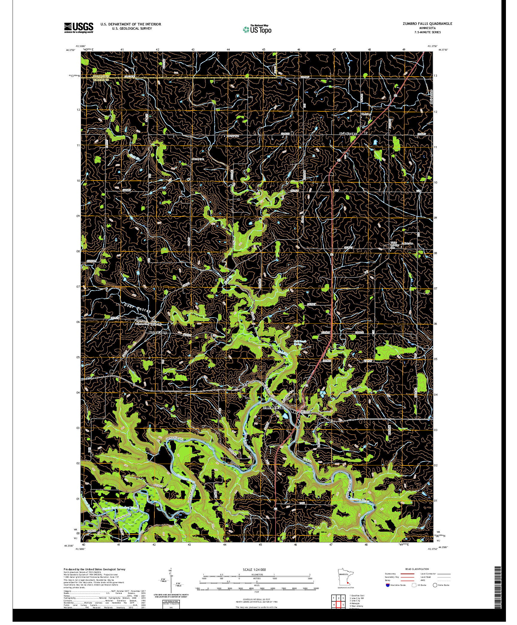 US TOPO 7.5-MINUTE MAP FOR ZUMBRO FALLS, MN