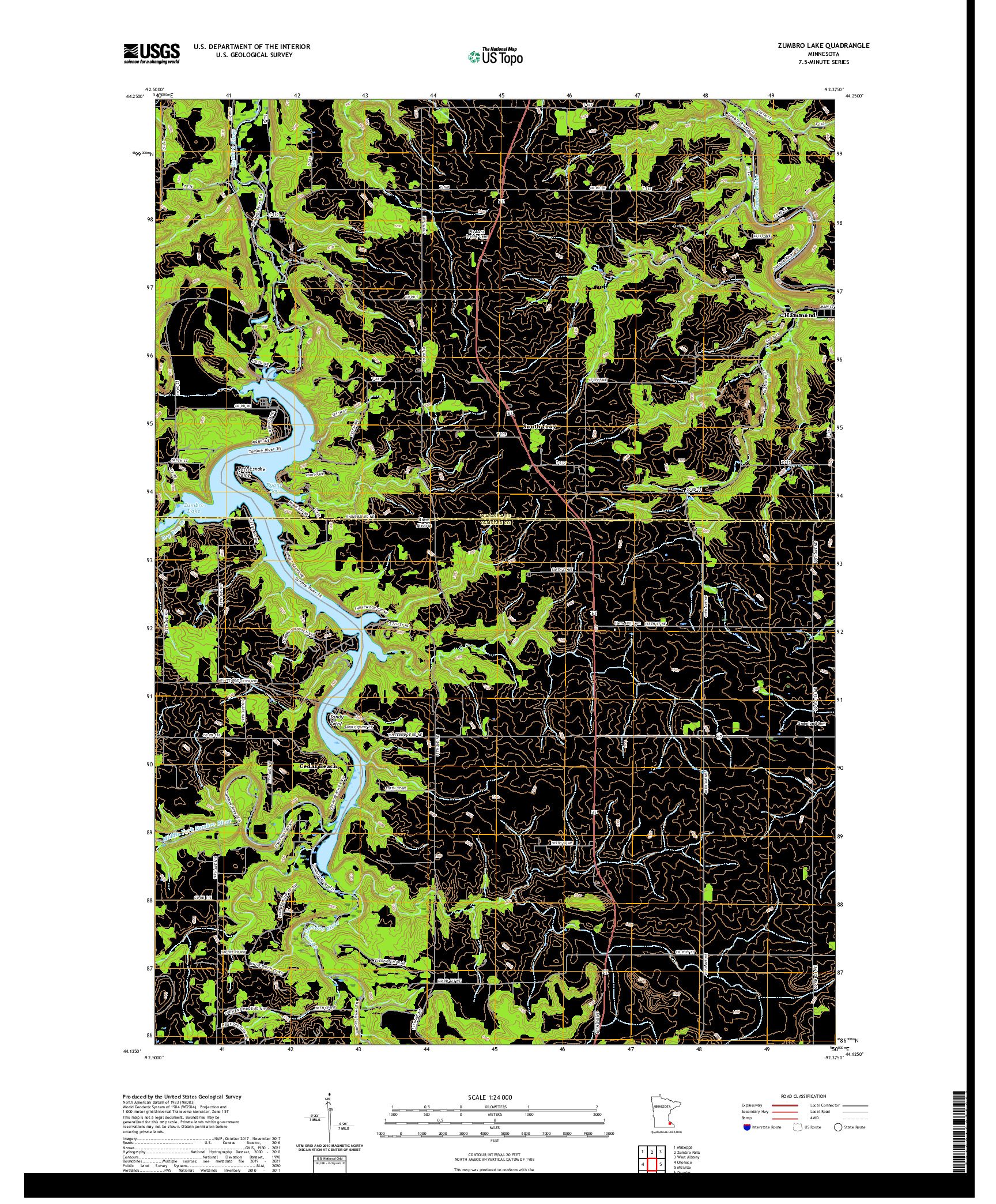 US TOPO 7.5-MINUTE MAP FOR ZUMBRO LAKE, MN