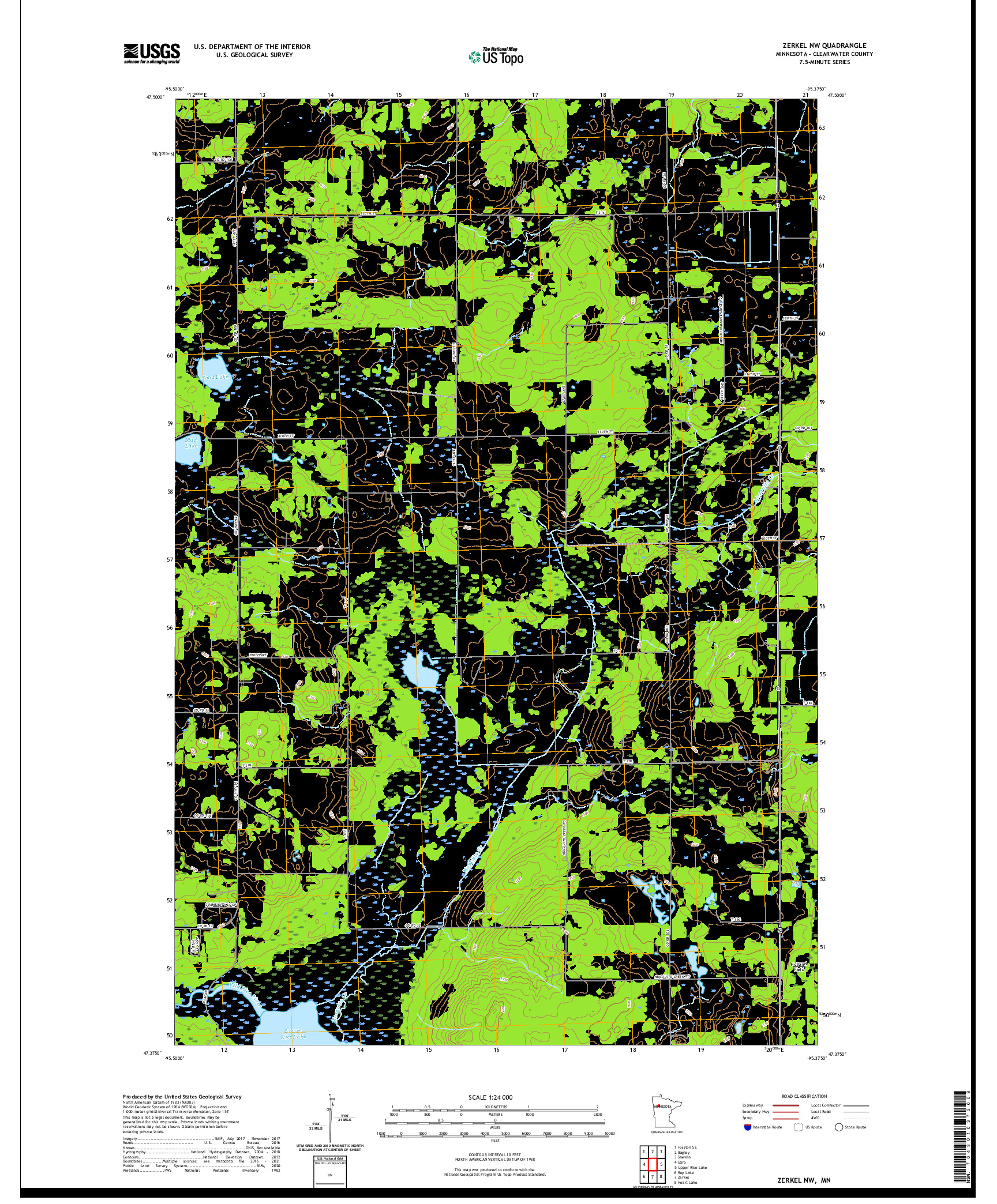 US TOPO 7.5-MINUTE MAP FOR ZERKEL NW, MN