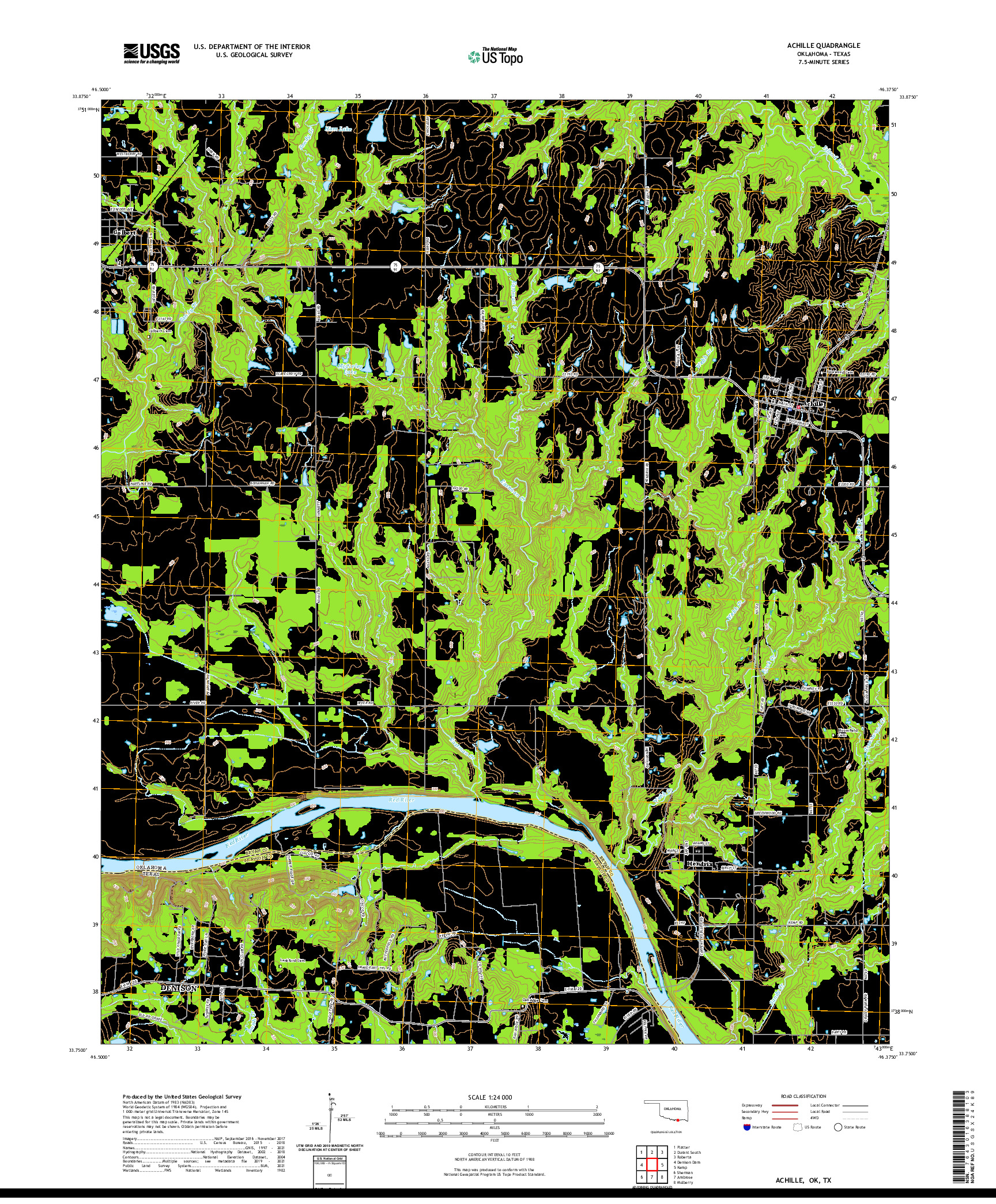 US TOPO 7.5-MINUTE MAP FOR ACHILLE, OK,TX