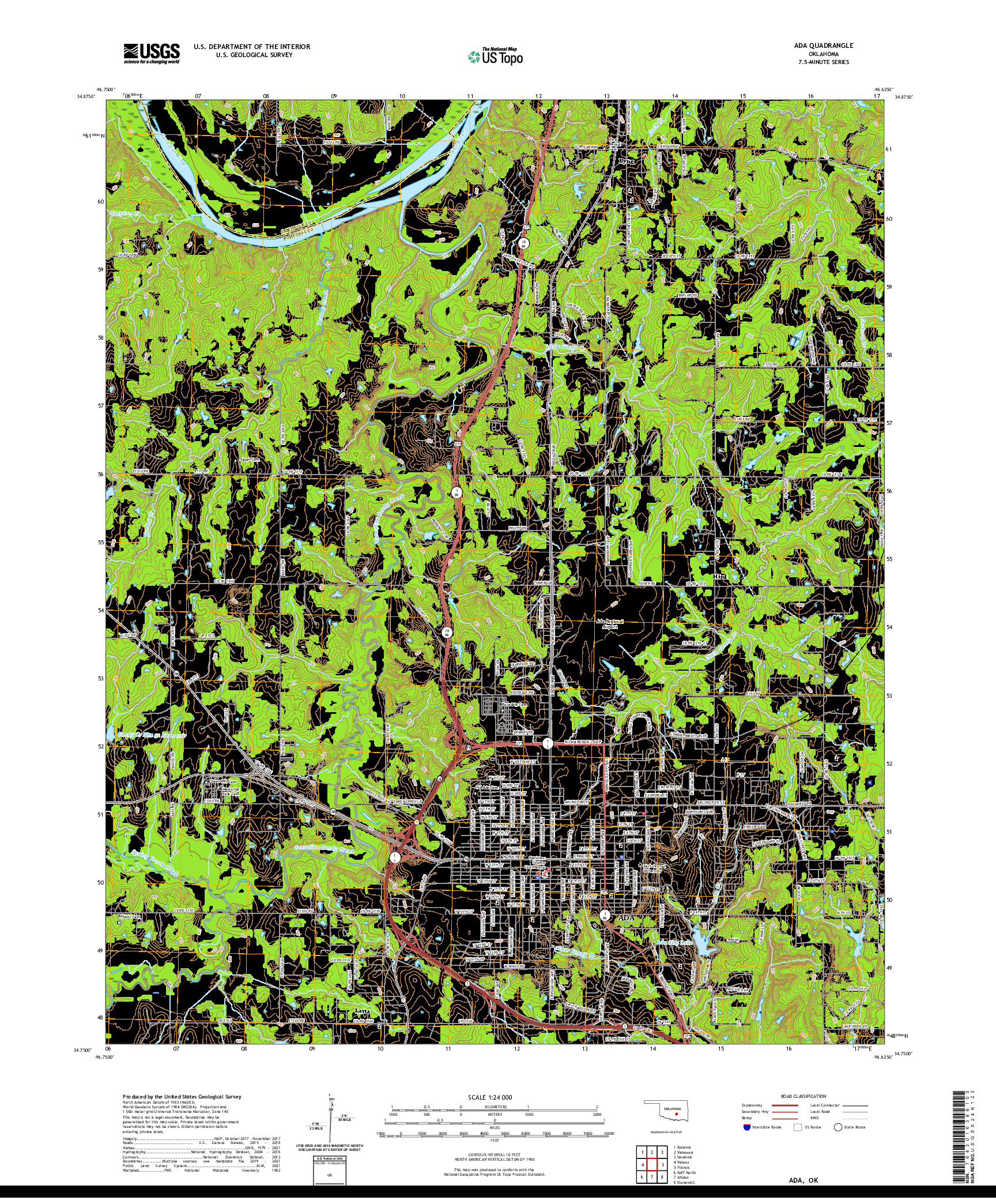 US TOPO 7.5-MINUTE MAP FOR ADA, OK