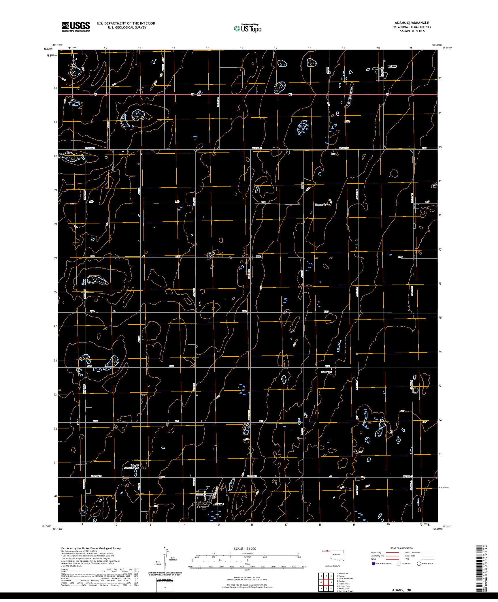 US TOPO 7.5-MINUTE MAP FOR ADAMS, OK