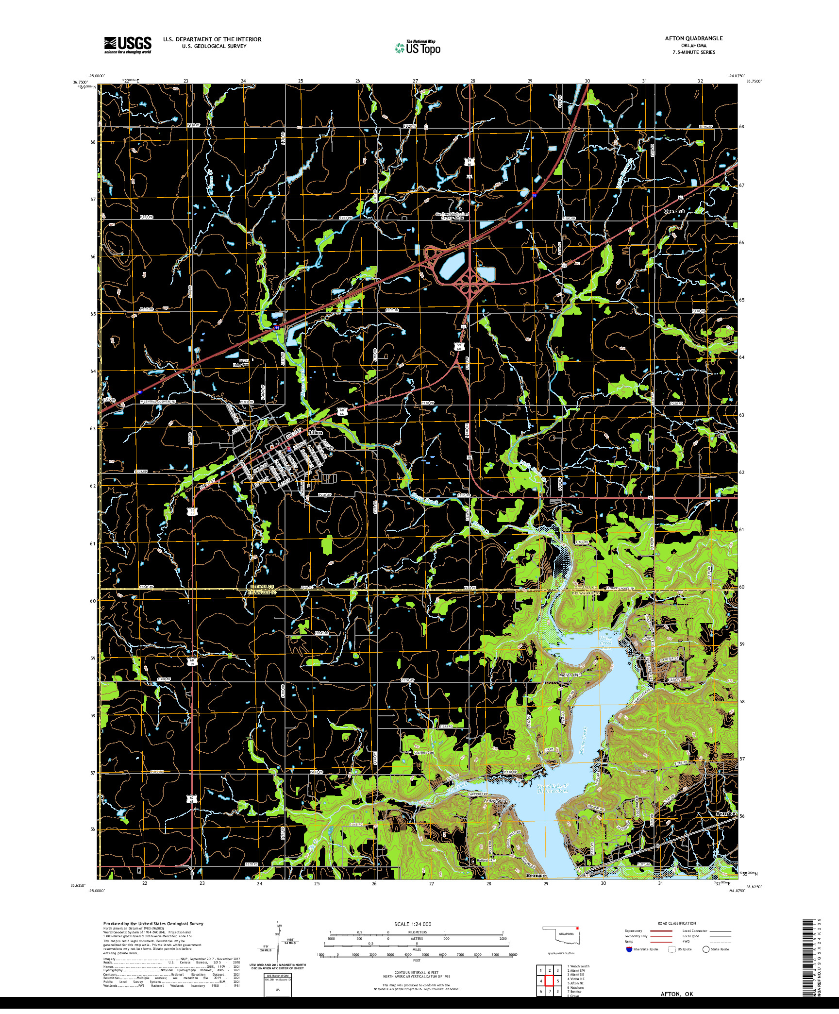 US TOPO 7.5-MINUTE MAP FOR AFTON, OK