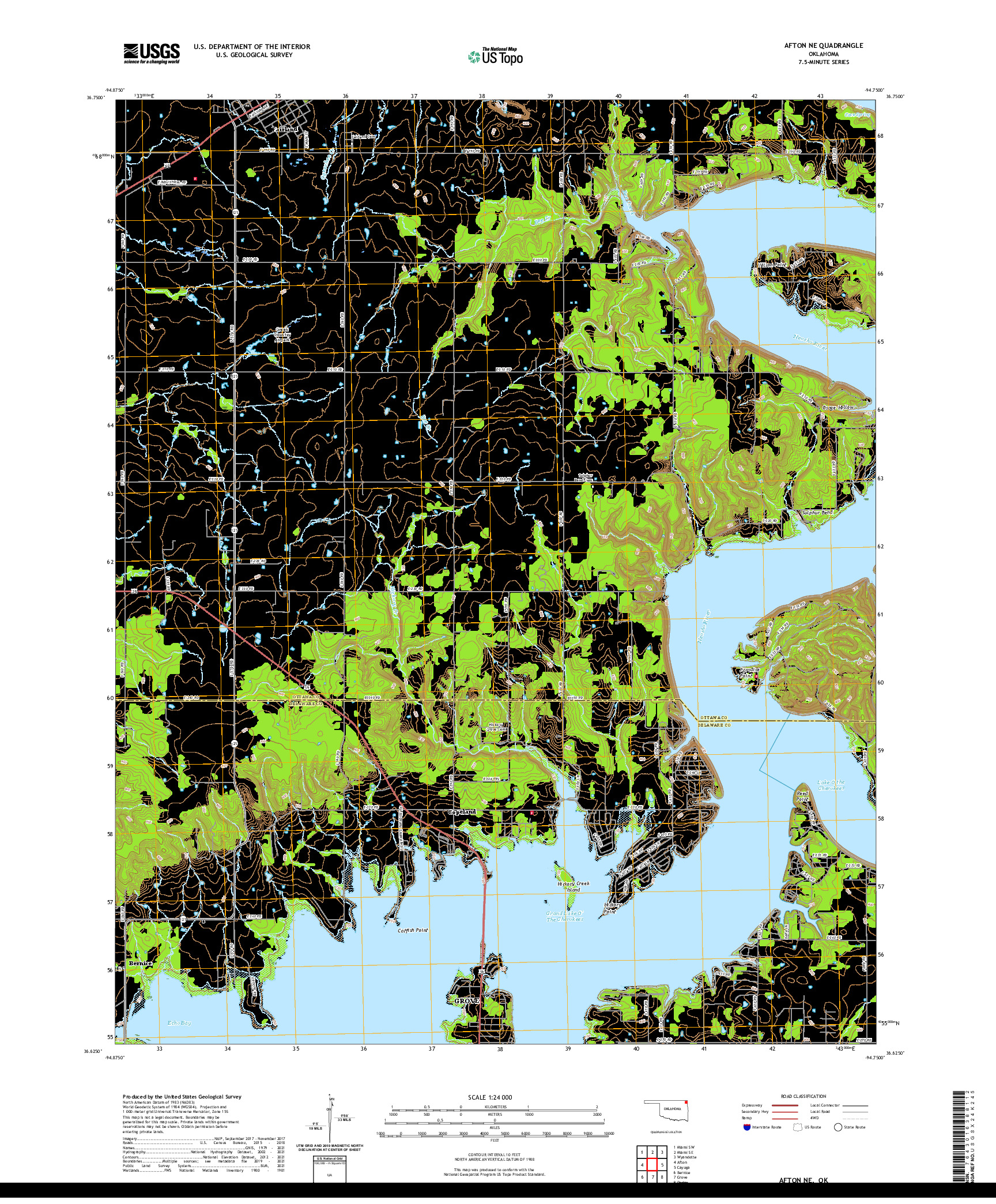 US TOPO 7.5-MINUTE MAP FOR AFTON NE, OK