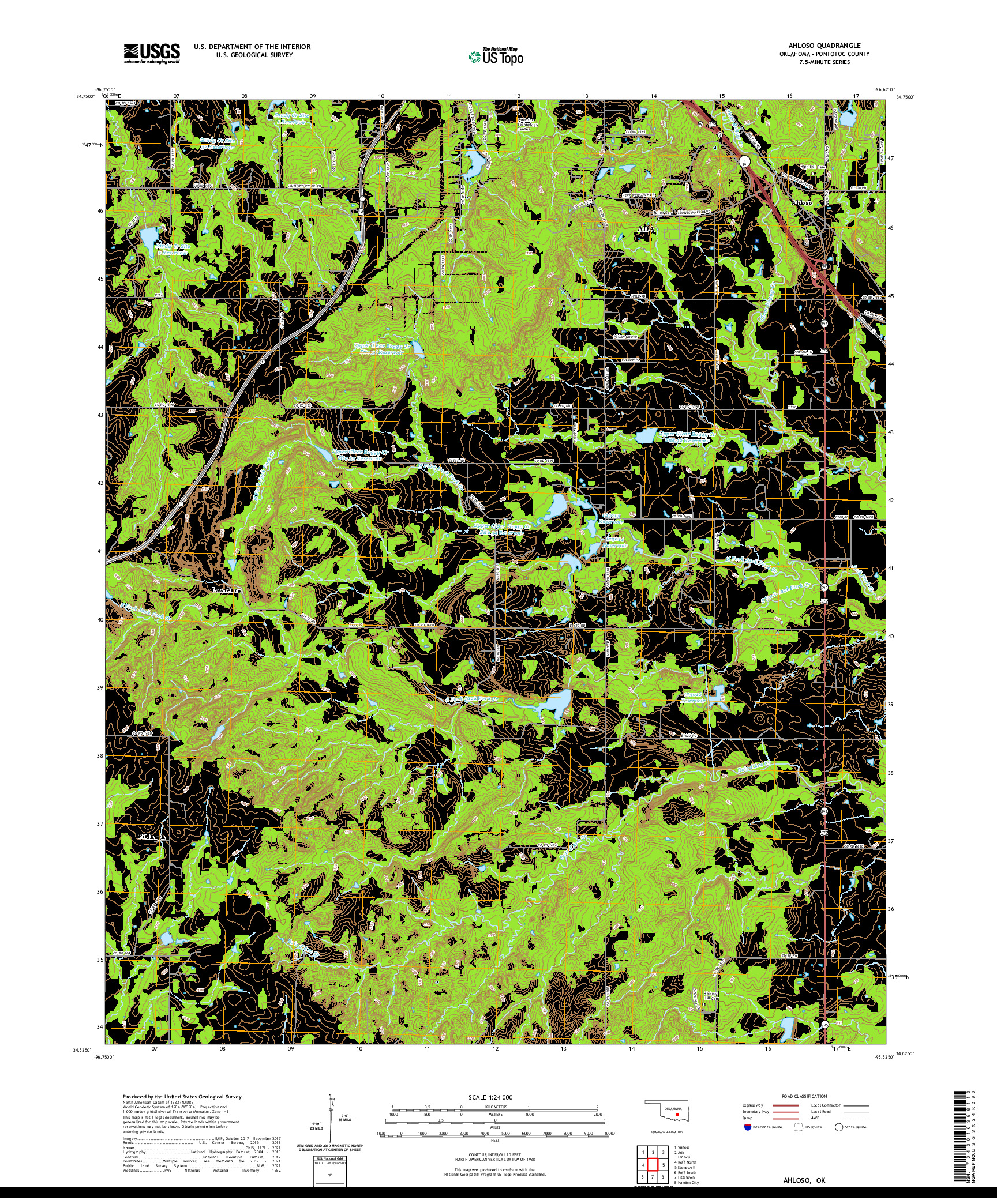 US TOPO 7.5-MINUTE MAP FOR AHLOSO, OK