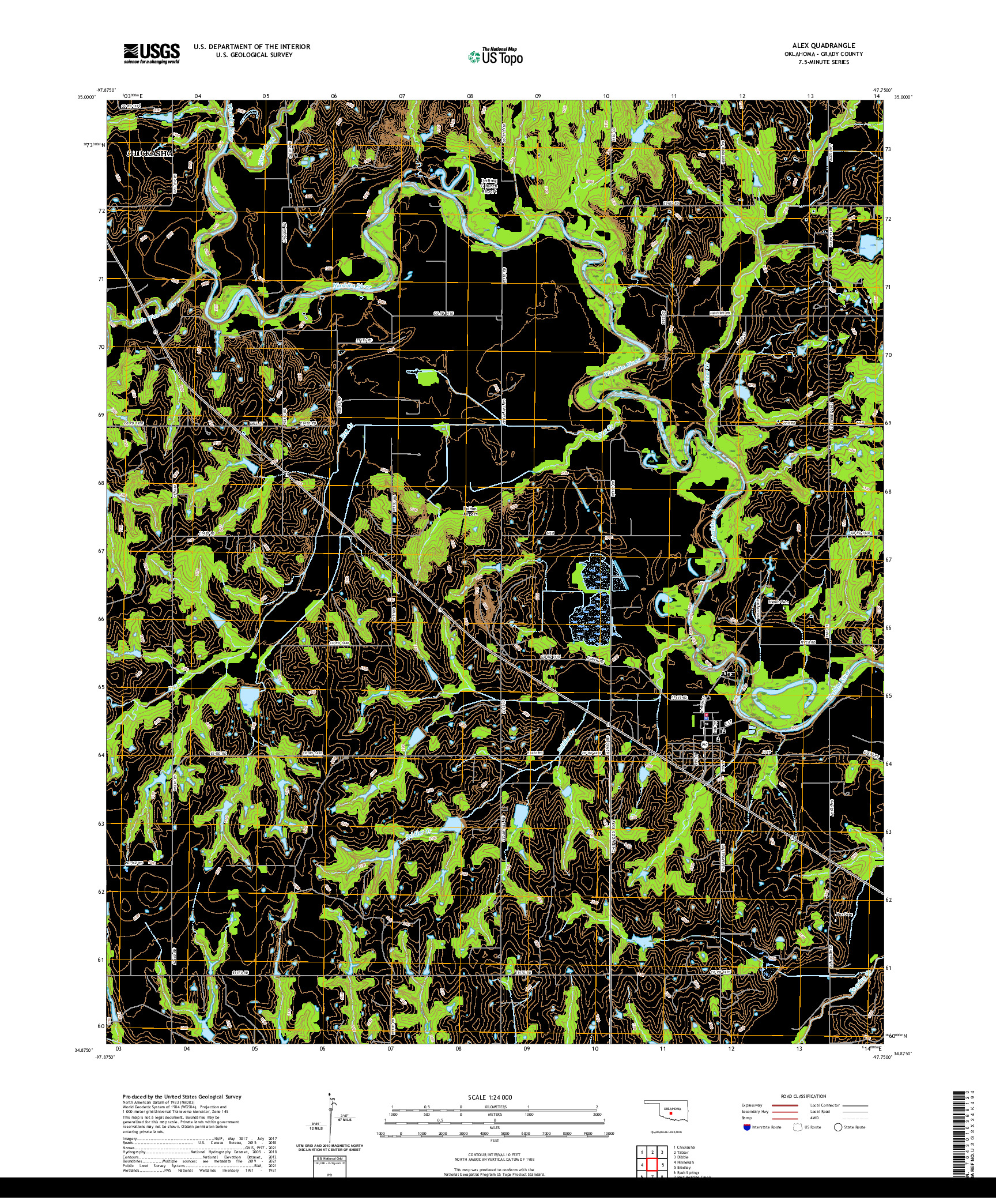 US TOPO 7.5-MINUTE MAP FOR ALEX, OK