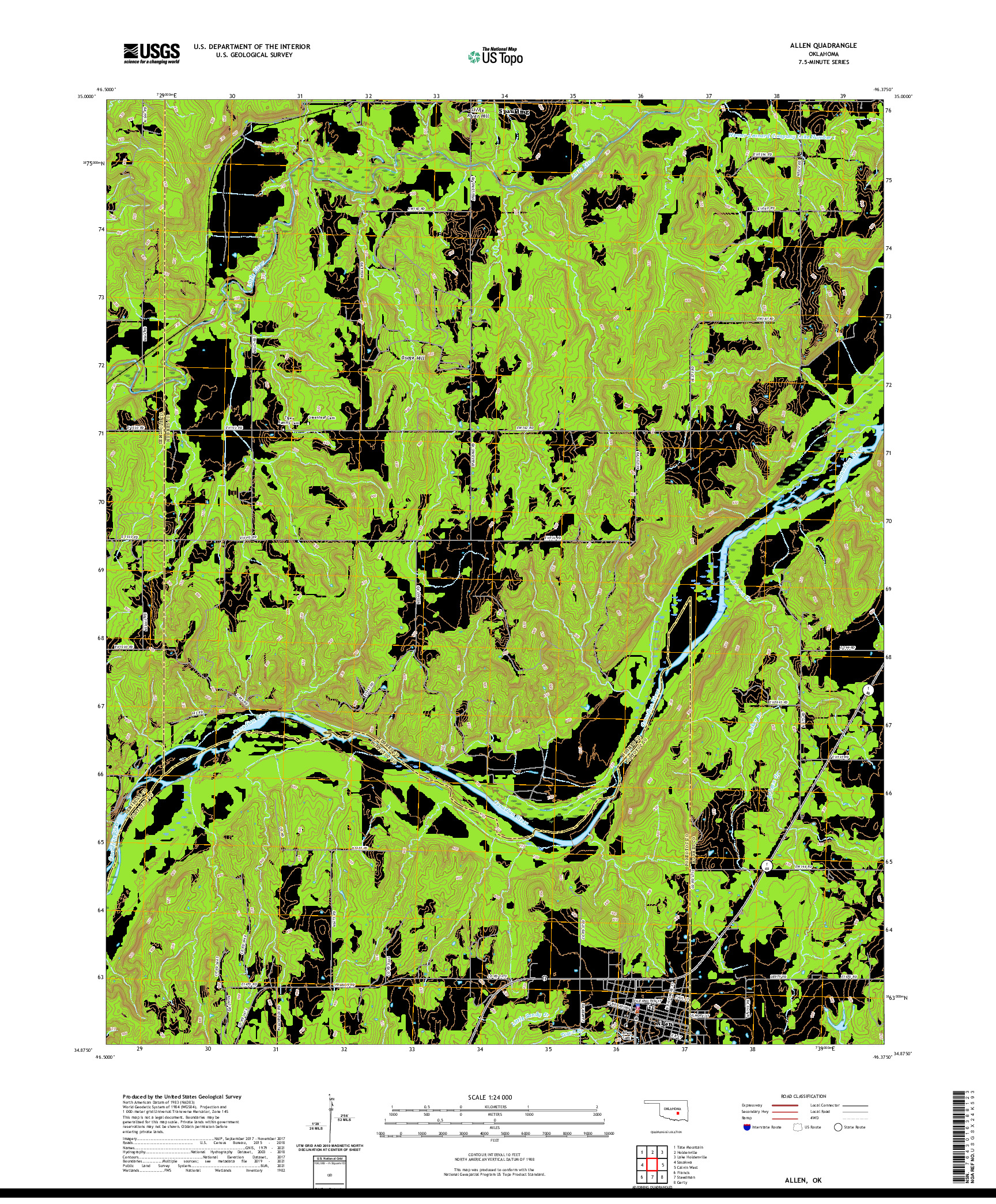 US TOPO 7.5-MINUTE MAP FOR ALLEN, OK