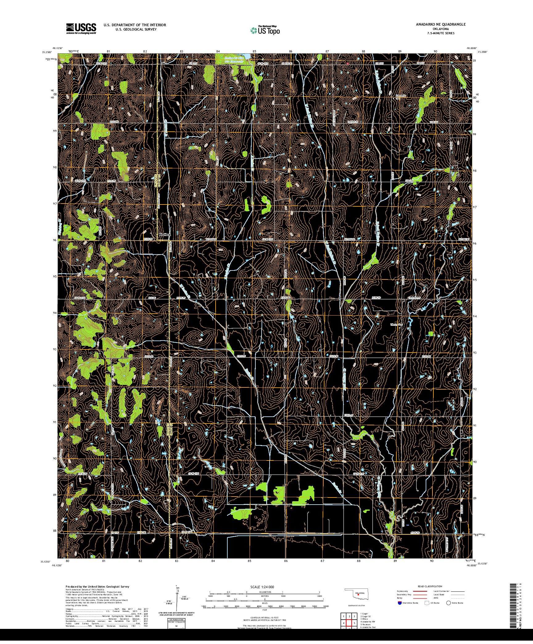 US TOPO 7.5-MINUTE MAP FOR ANADARKO NE, OK