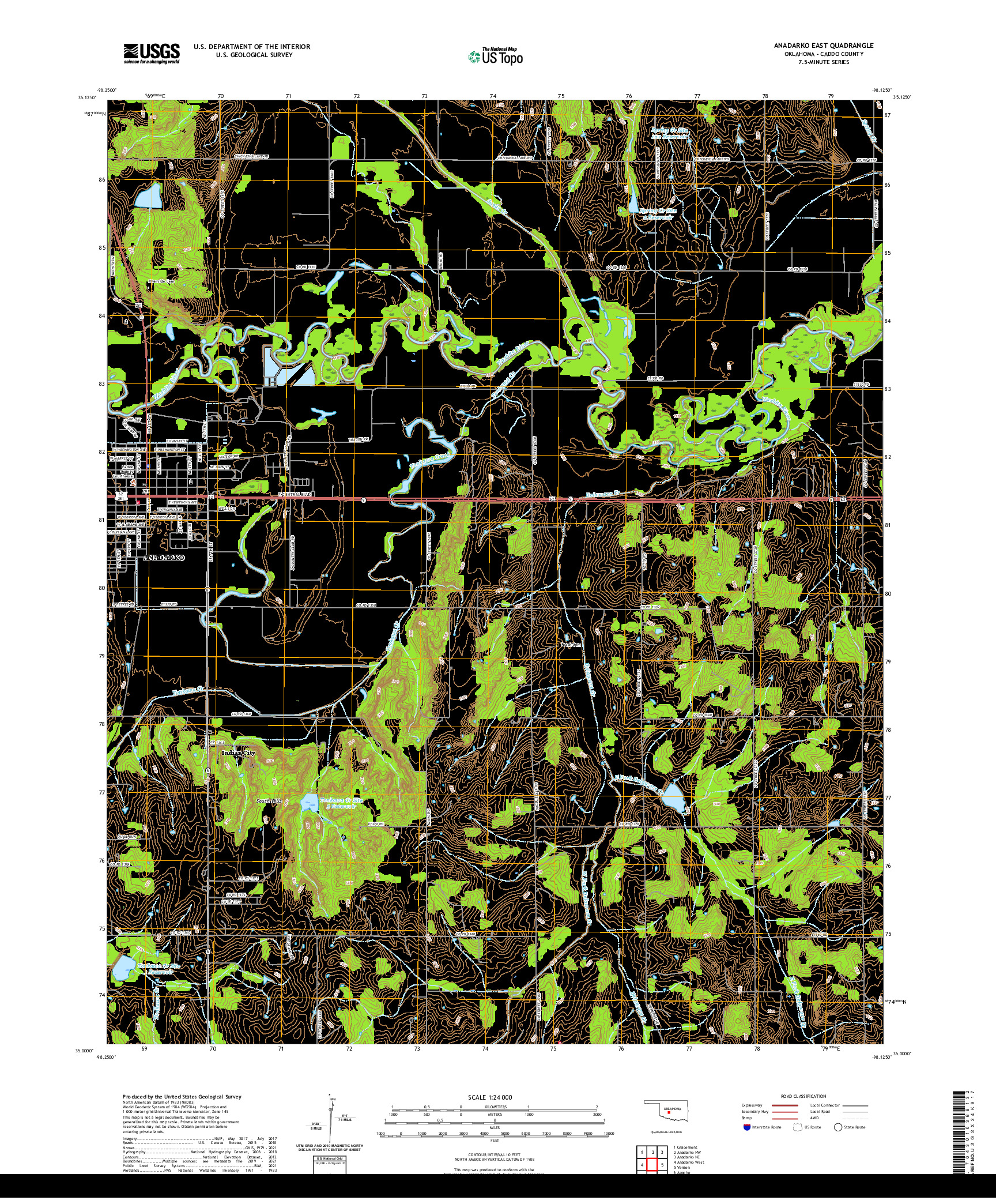 US TOPO 7.5-MINUTE MAP FOR ANADARKO EAST, OK