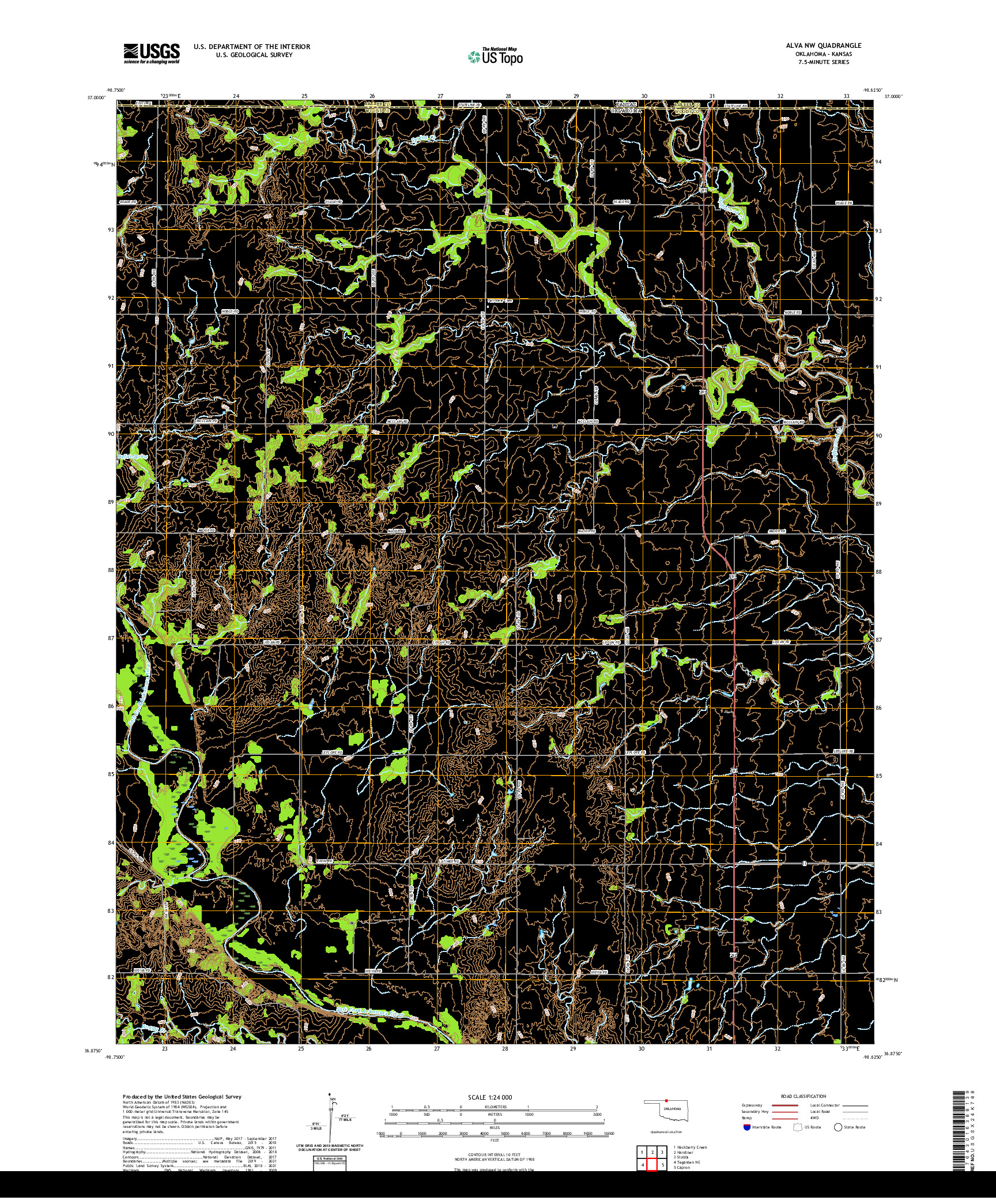 US TOPO 7.5-MINUTE MAP FOR ALVA NW, OK,KS