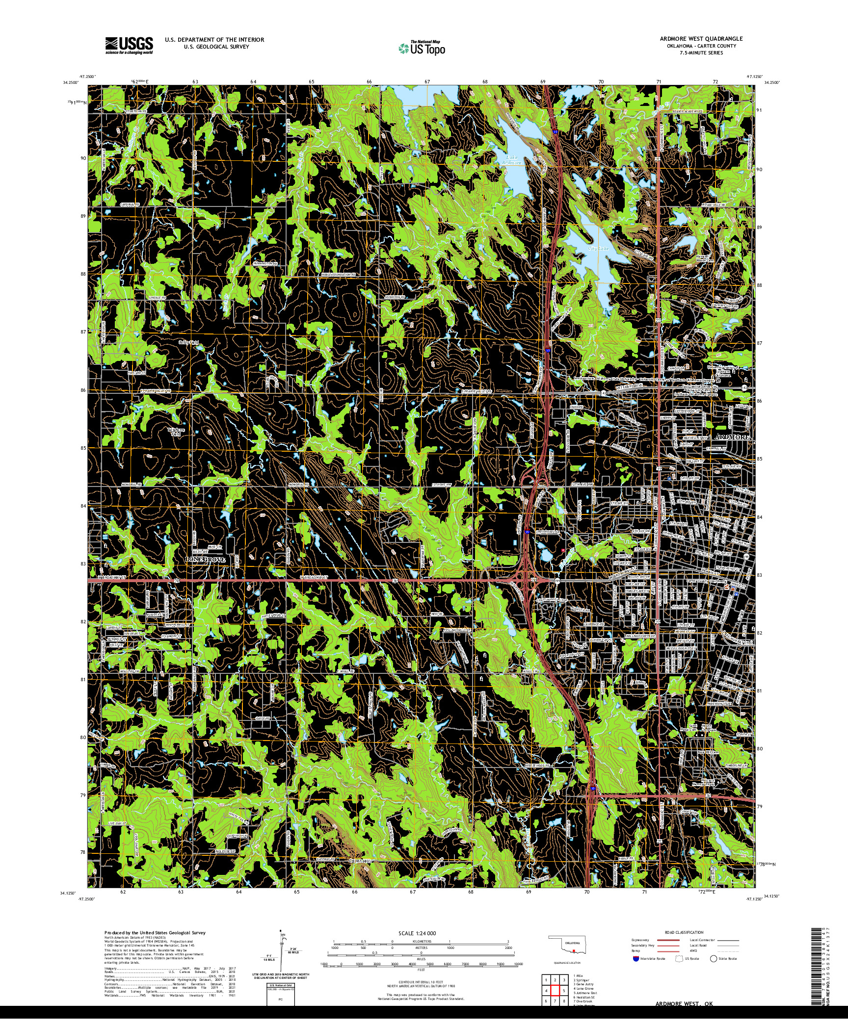 US TOPO 7.5-MINUTE MAP FOR ARDMORE WEST, OK