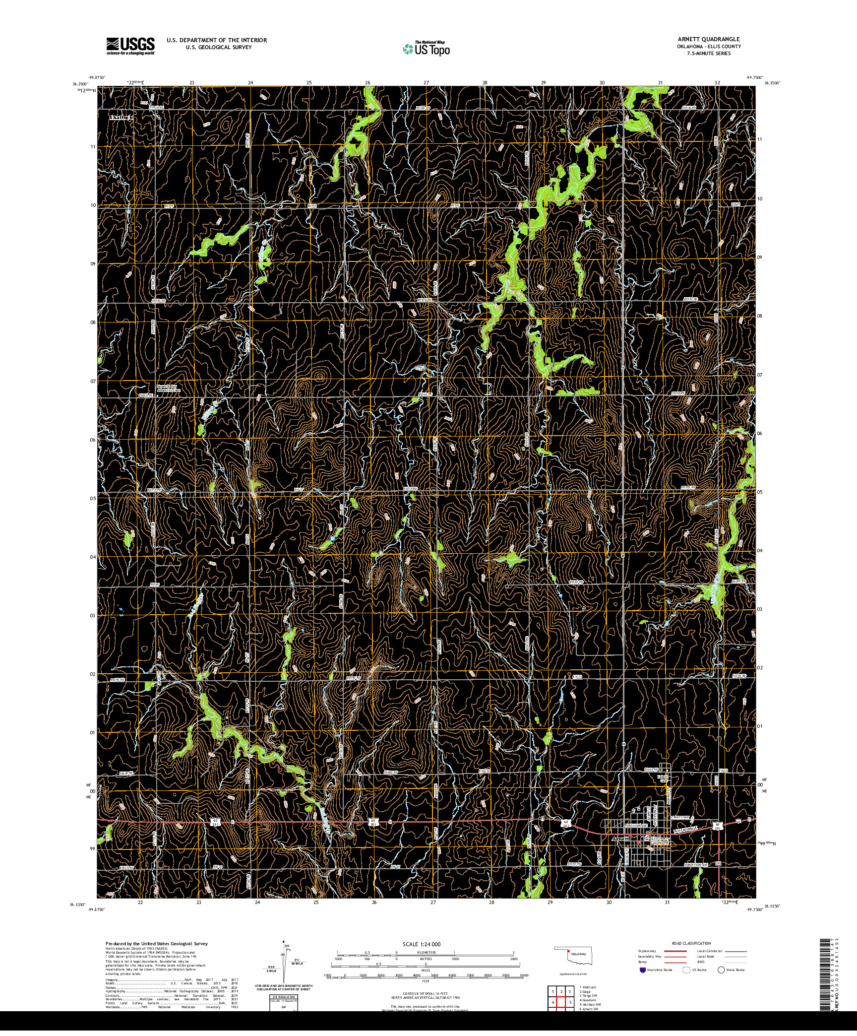 US TOPO 7.5-MINUTE MAP FOR ARNETT, OK