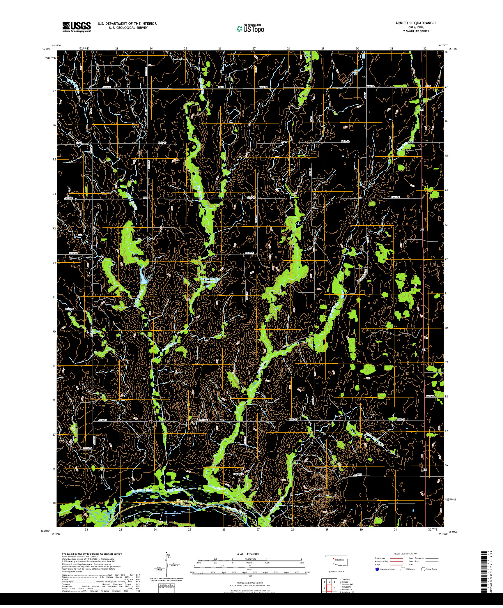 US TOPO 7.5-MINUTE MAP FOR ARNETT SE, OK