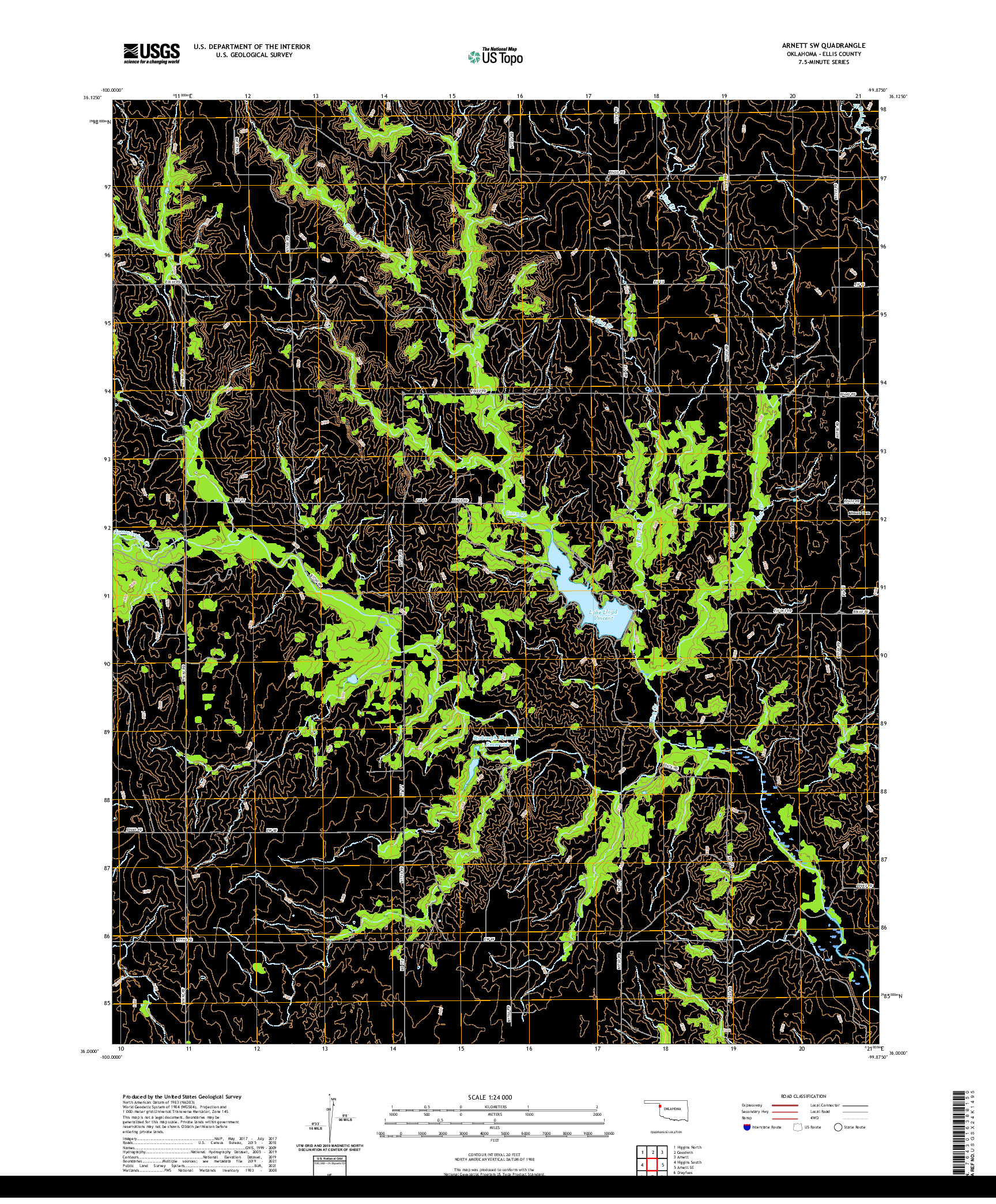 US TOPO 7.5-MINUTE MAP FOR ARNETT SW, OK