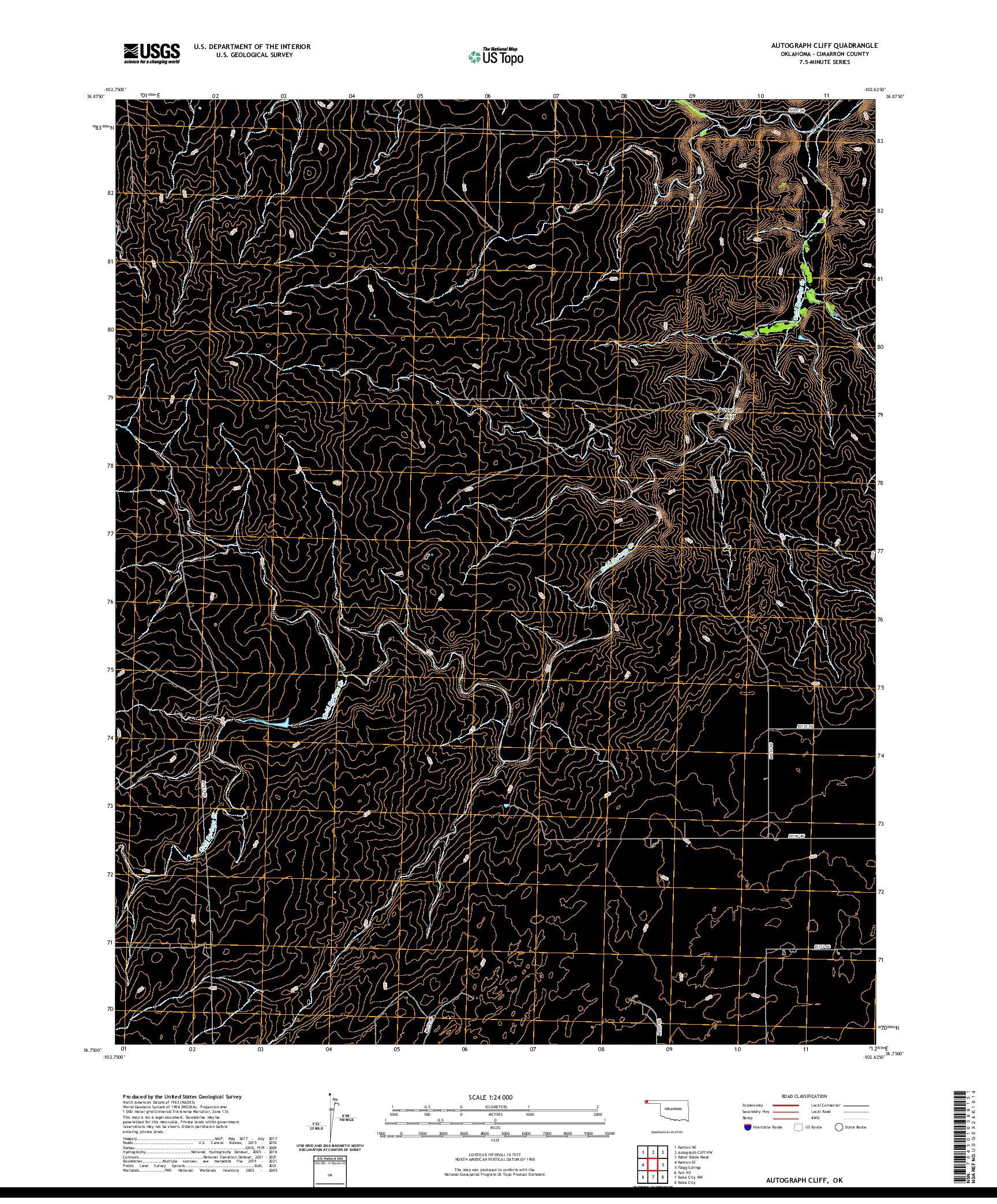US TOPO 7.5-MINUTE MAP FOR AUTOGRAPH CLIFF, OK