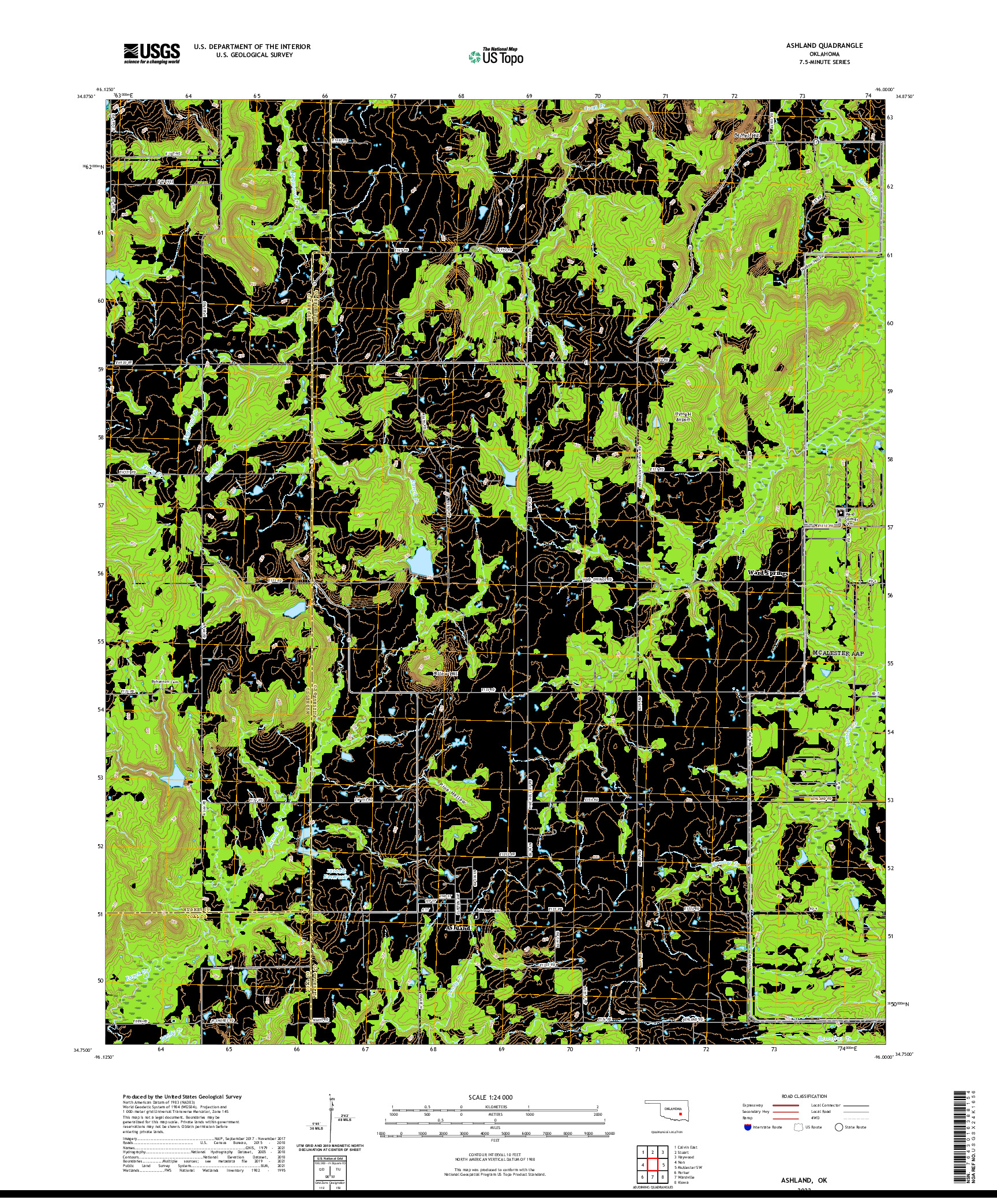 US TOPO 7.5-MINUTE MAP FOR ASHLAND, OK