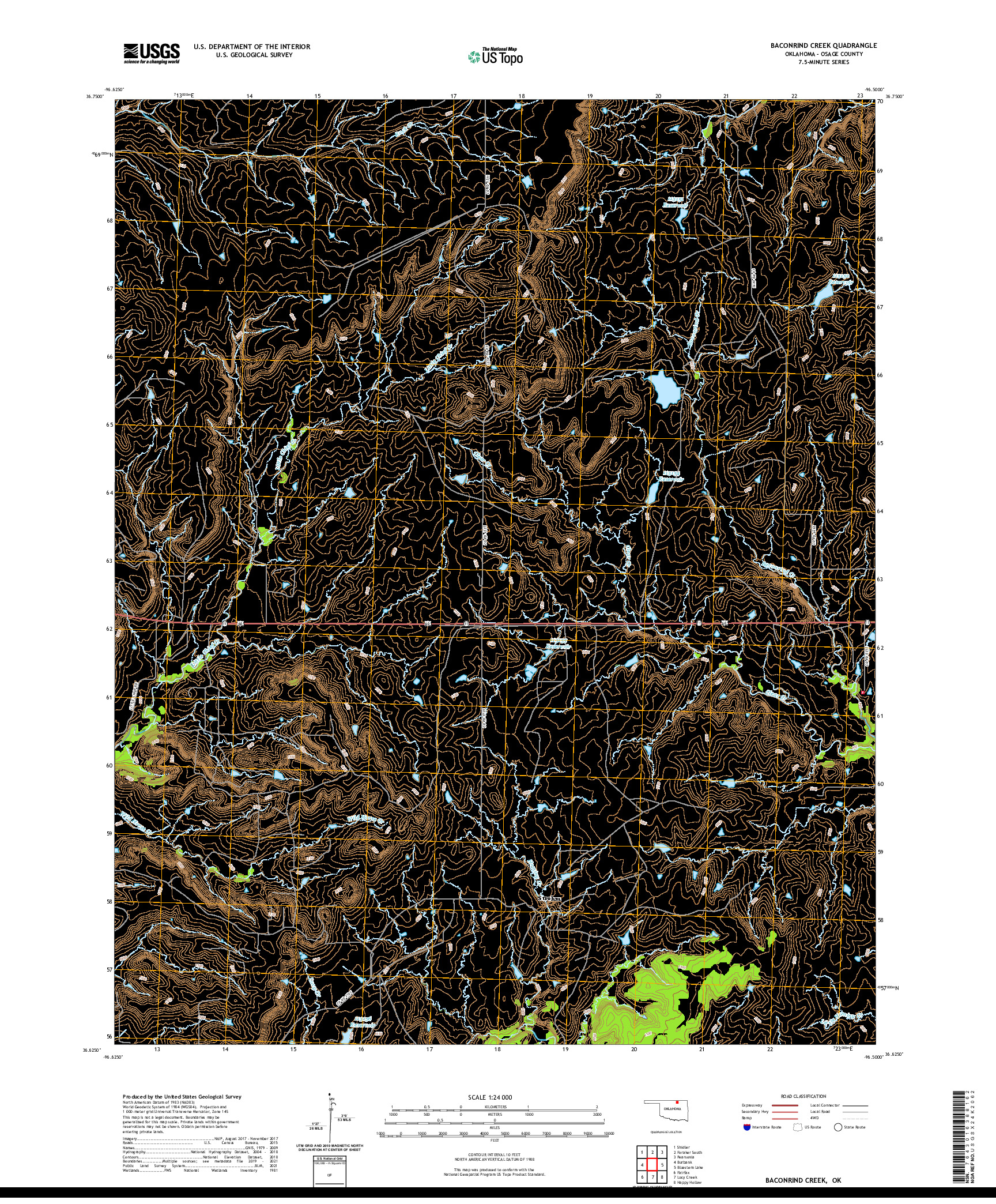 US TOPO 7.5-MINUTE MAP FOR BACONRIND CREEK, OK