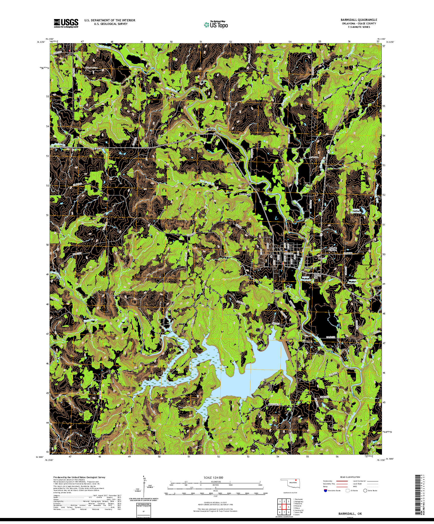 US TOPO 7.5-MINUTE MAP FOR BARNSDALL, OK