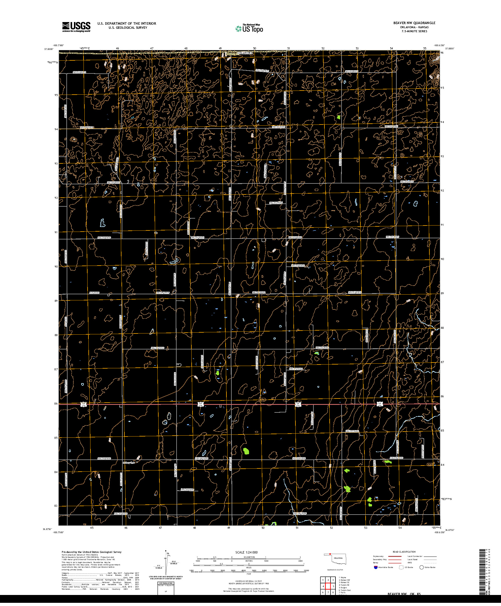 US TOPO 7.5-MINUTE MAP FOR BEAVER NW, OK,KS