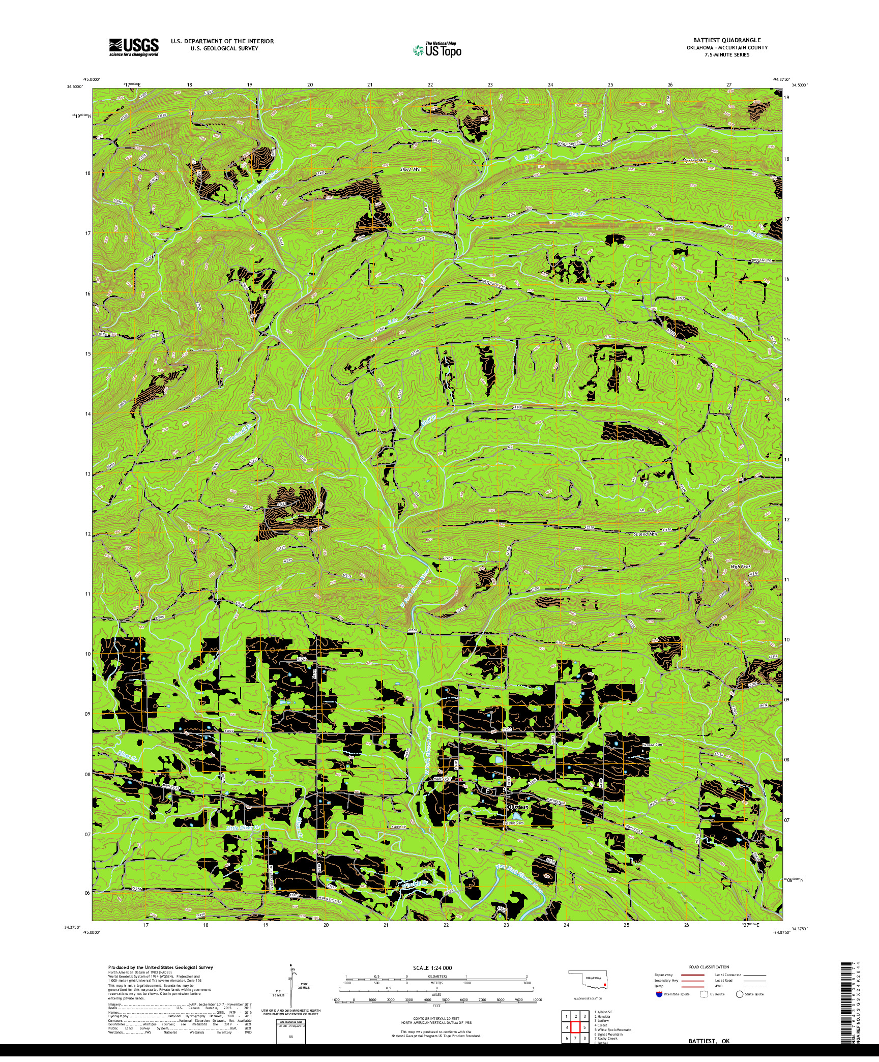 US TOPO 7.5-MINUTE MAP FOR BATTIEST, OK