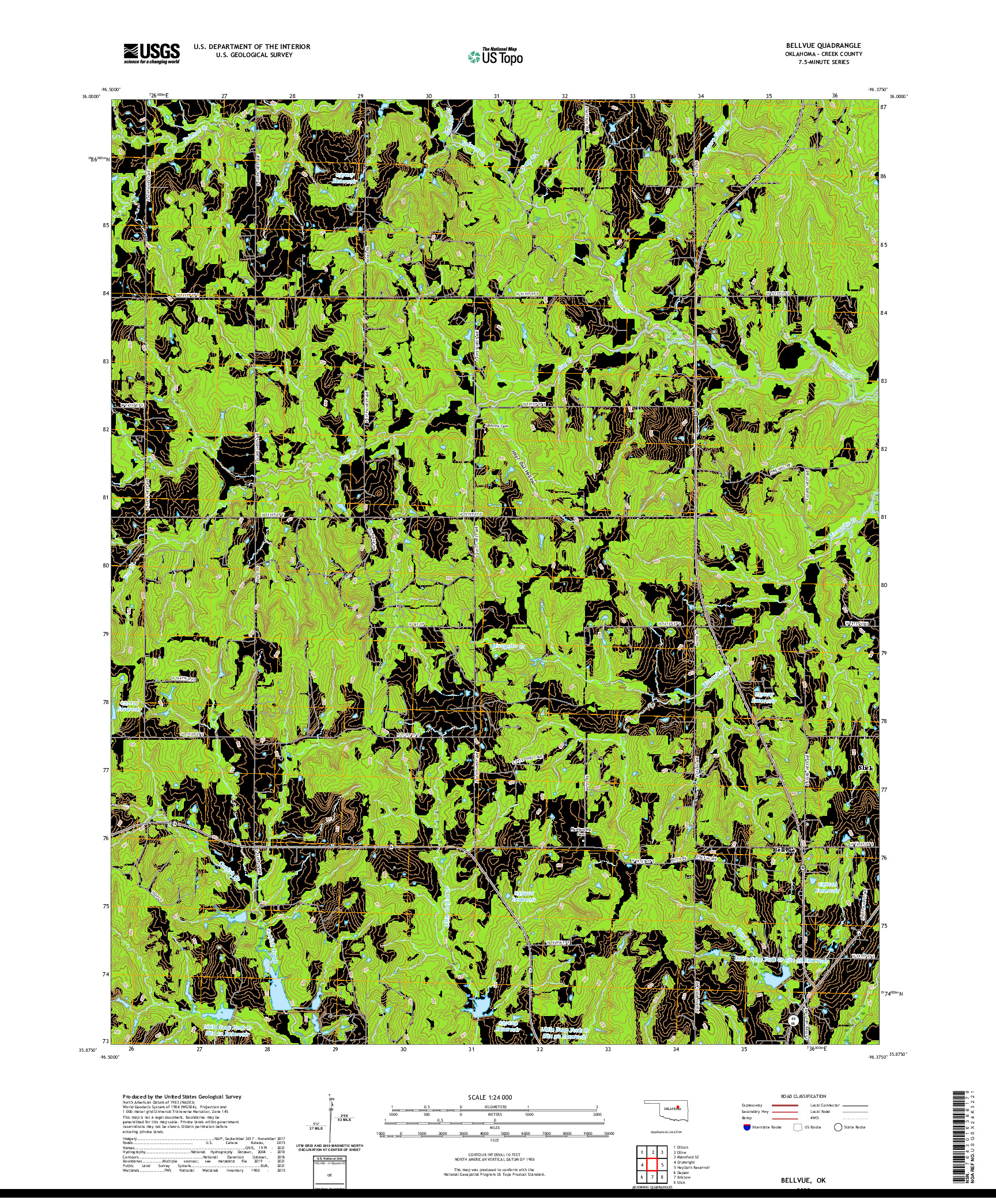 US TOPO 7.5-MINUTE MAP FOR BELLVUE, OK