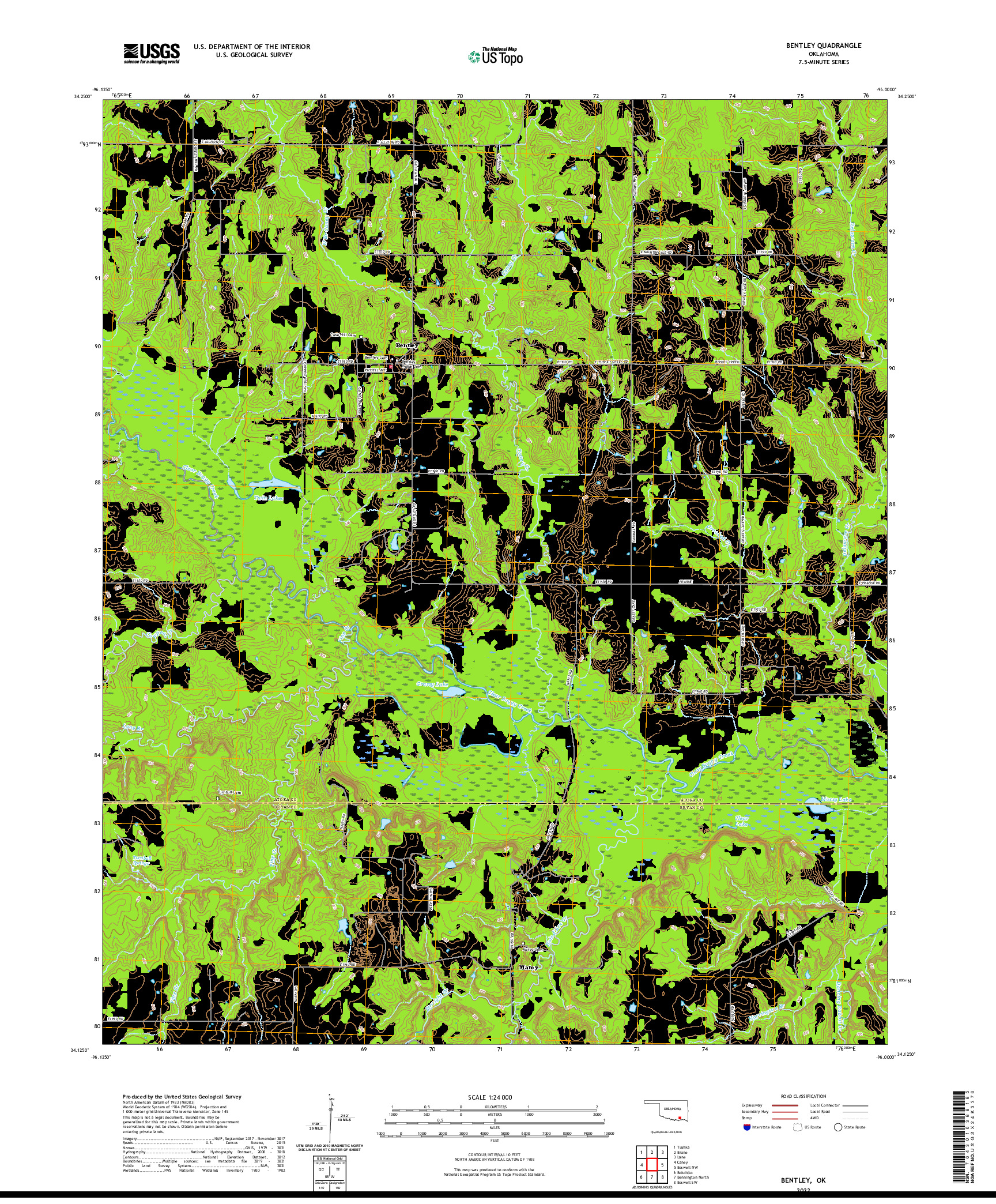 US TOPO 7.5-MINUTE MAP FOR BENTLEY, OK