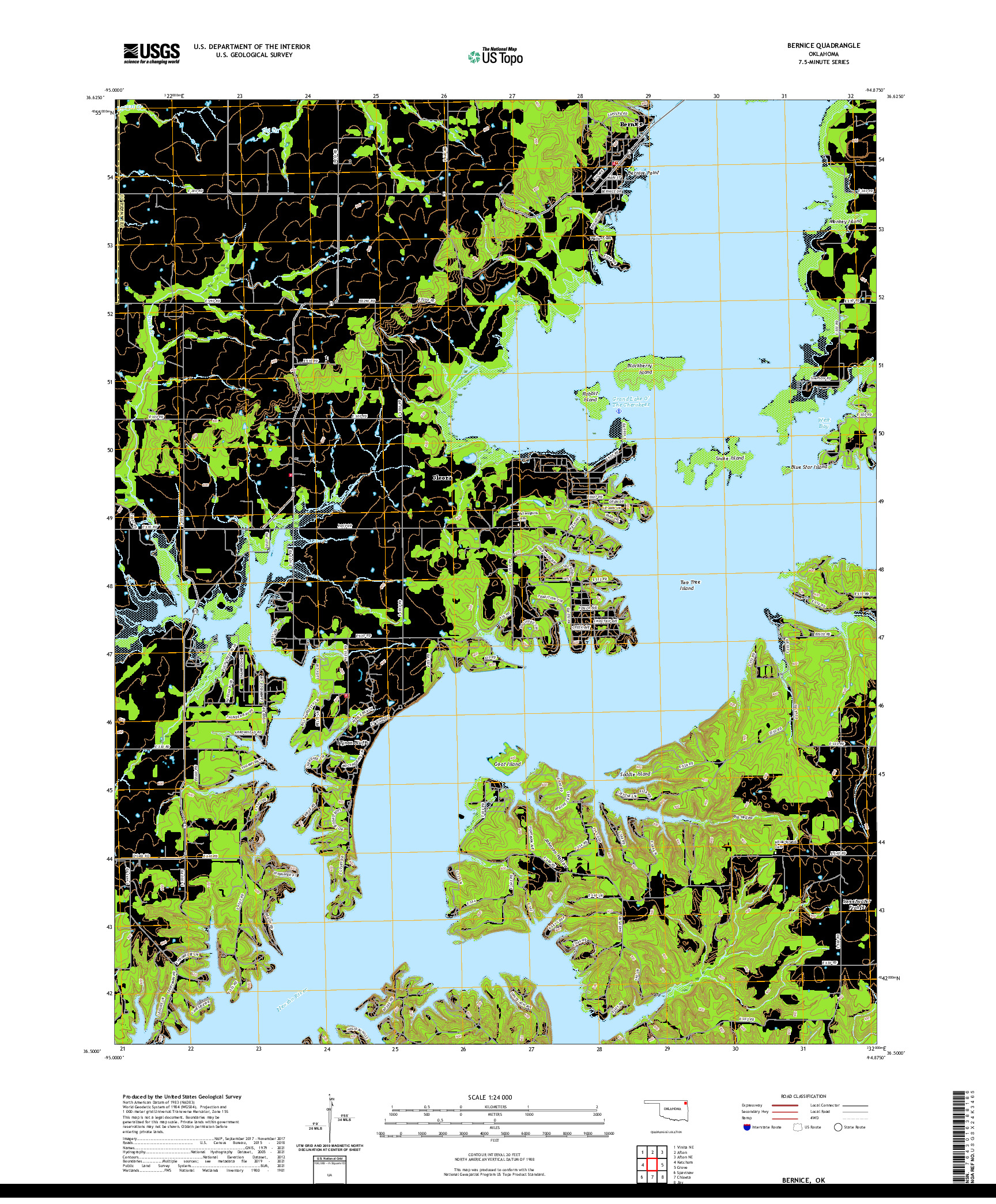 US TOPO 7.5-MINUTE MAP FOR BERNICE, OK