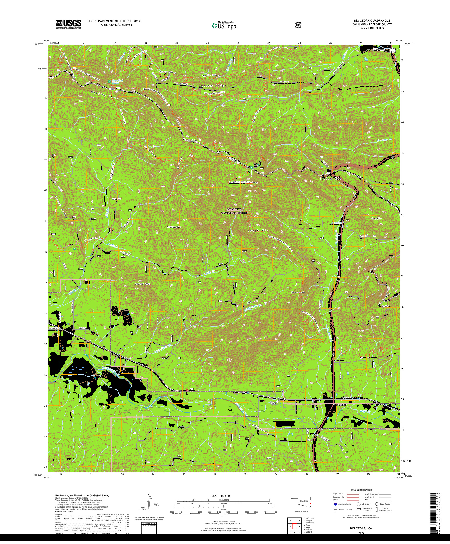 US TOPO 7.5-MINUTE MAP FOR BIG CEDAR, OK