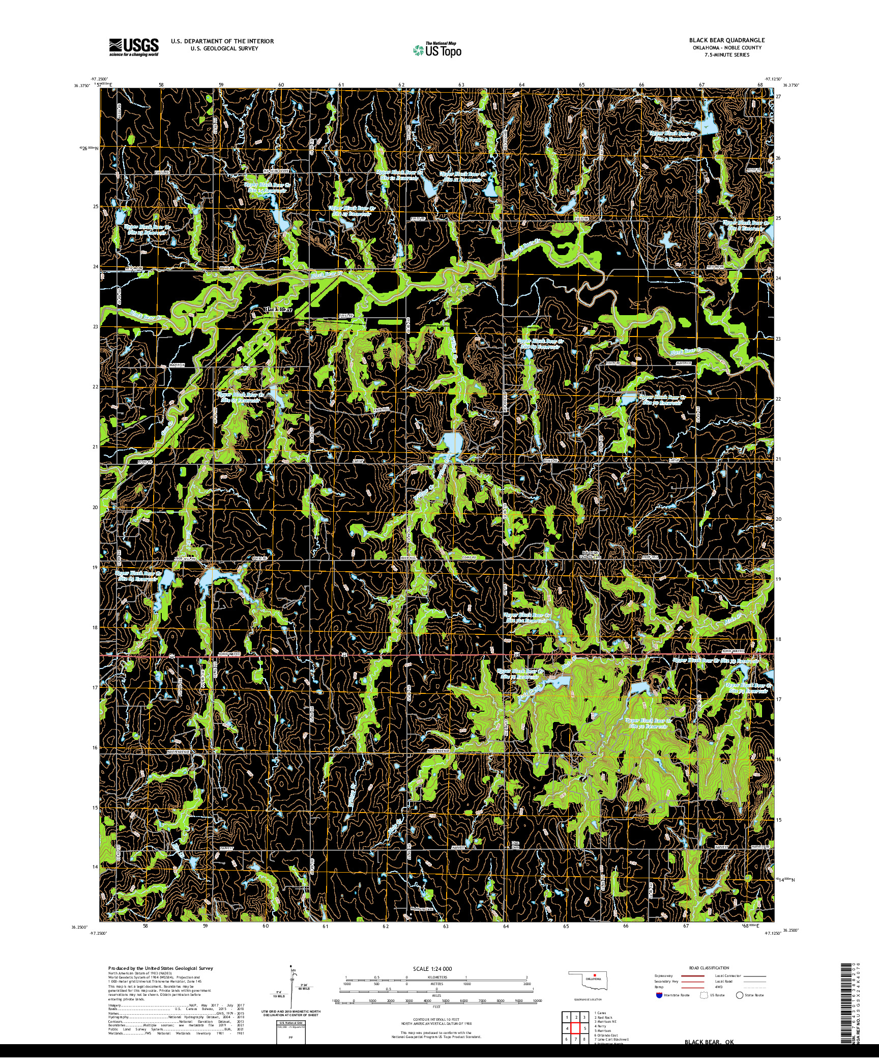 US TOPO 7.5-MINUTE MAP FOR BLACK BEAR, OK