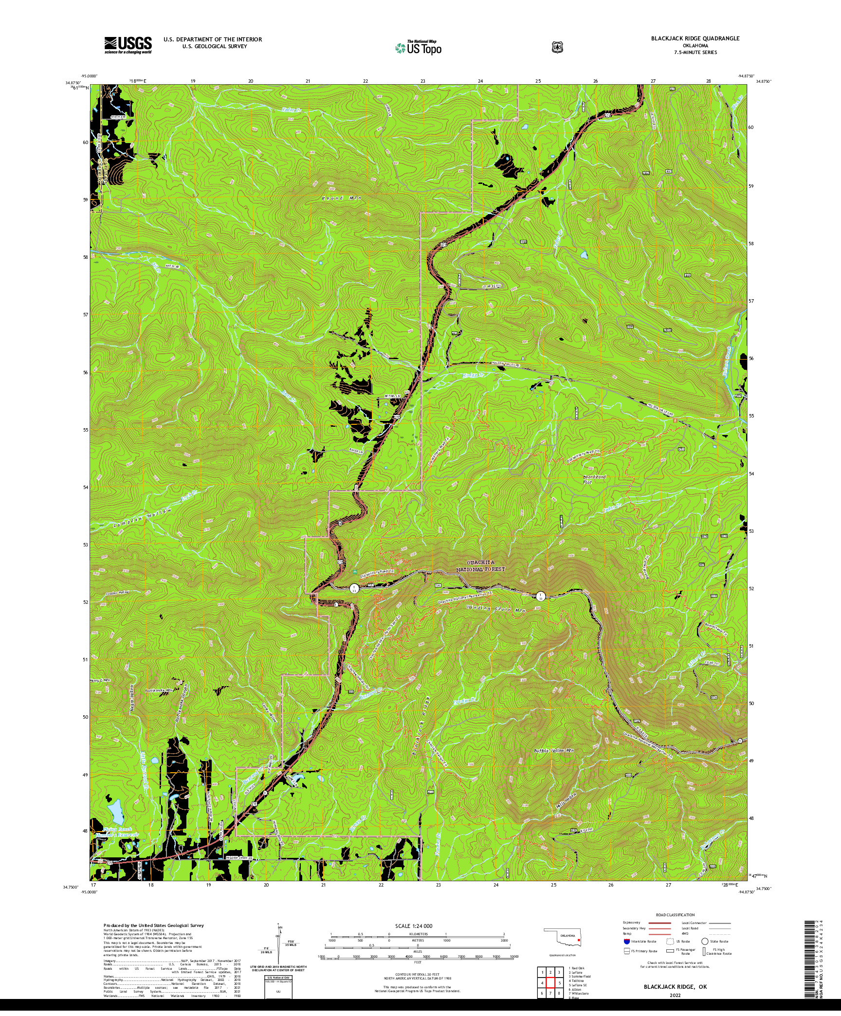 US TOPO 7.5-MINUTE MAP FOR BLACKJACK RIDGE, OK