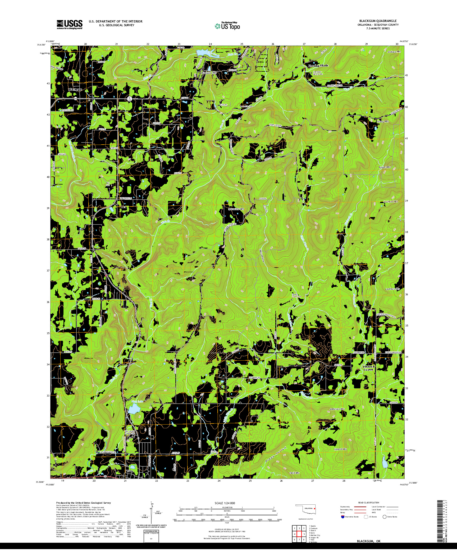 US TOPO 7.5-MINUTE MAP FOR BLACKGUM, OK