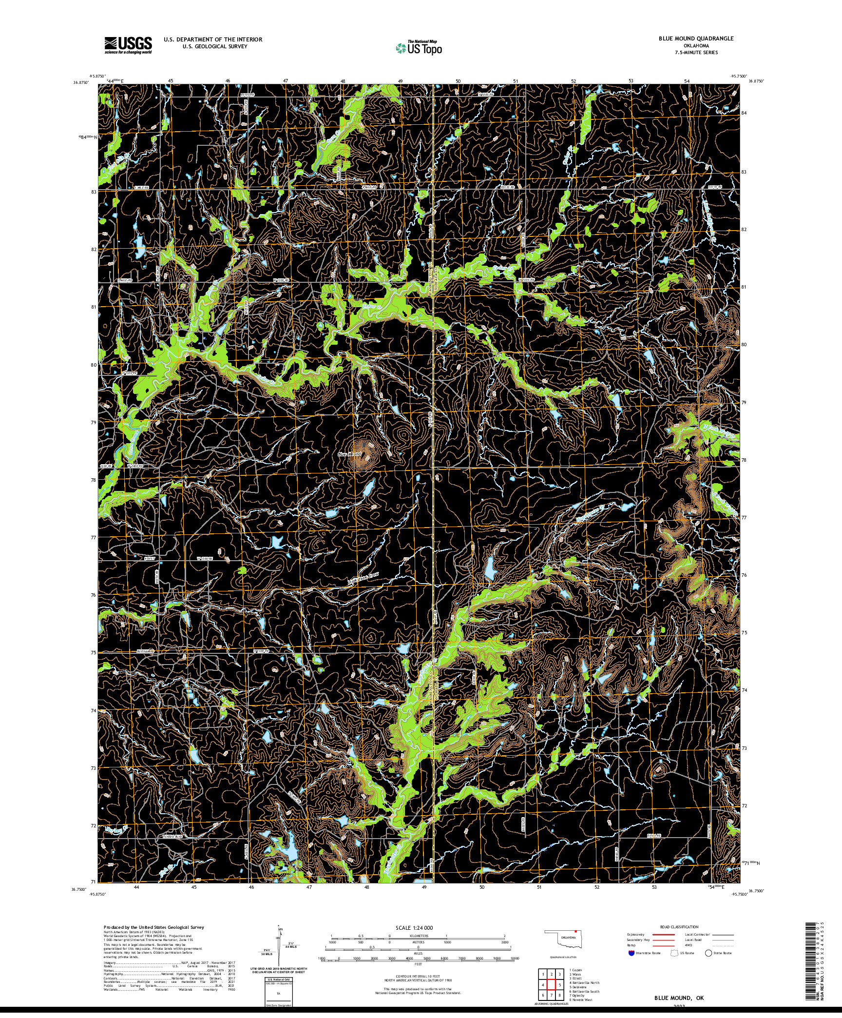 US TOPO 7.5-MINUTE MAP FOR BLUE MOUND, OK