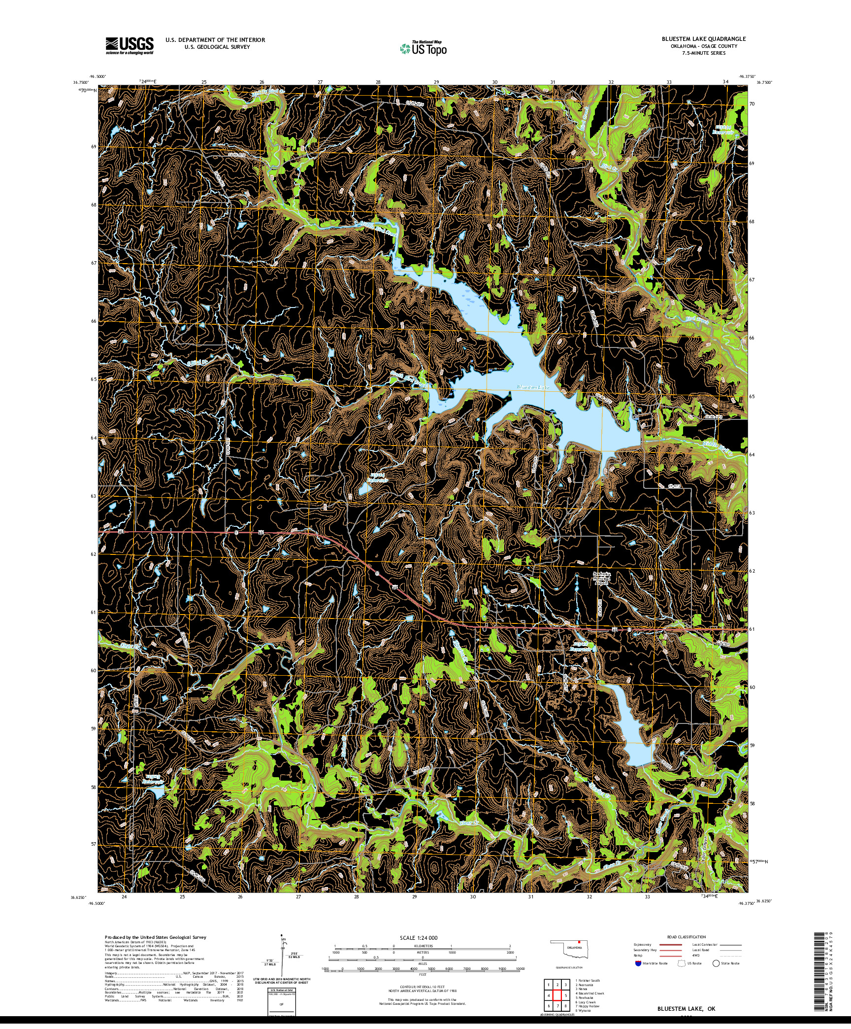 US TOPO 7.5-MINUTE MAP FOR BLUESTEM LAKE, OK