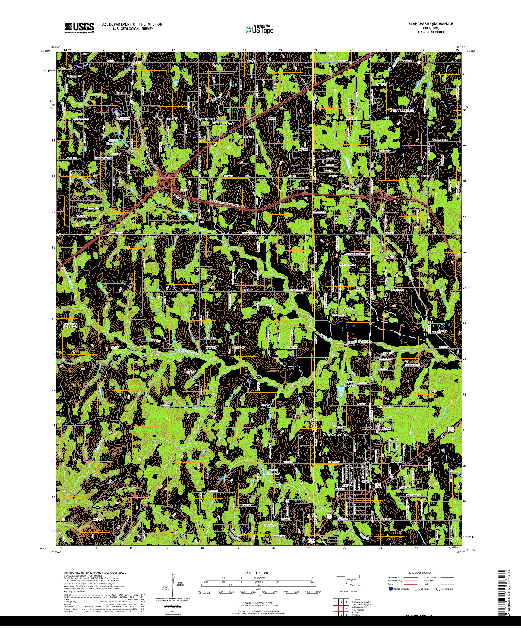 US TOPO 7.5-MINUTE MAP FOR BLANCHARD, OK