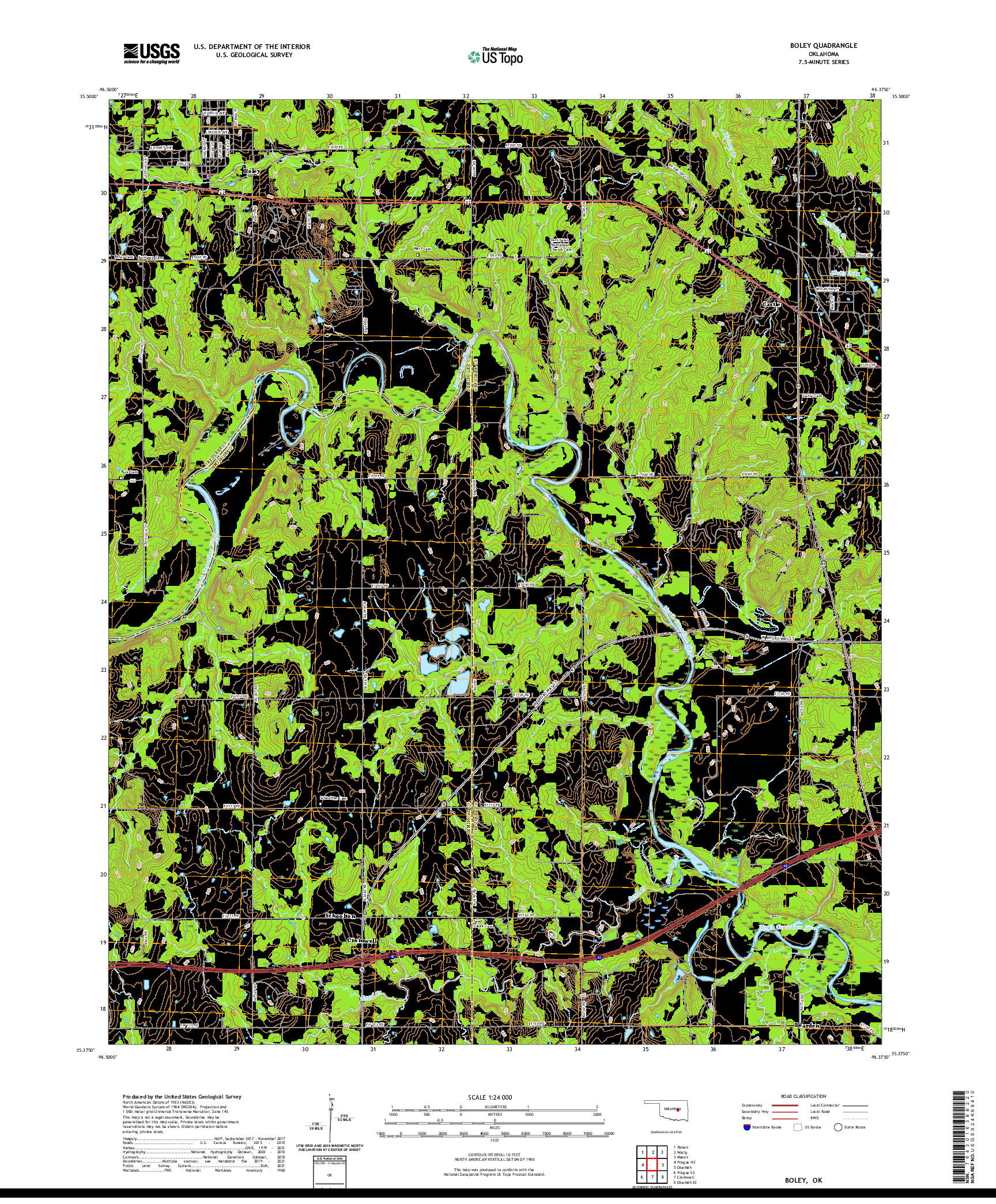 US TOPO 7.5-MINUTE MAP FOR BOLEY, OK