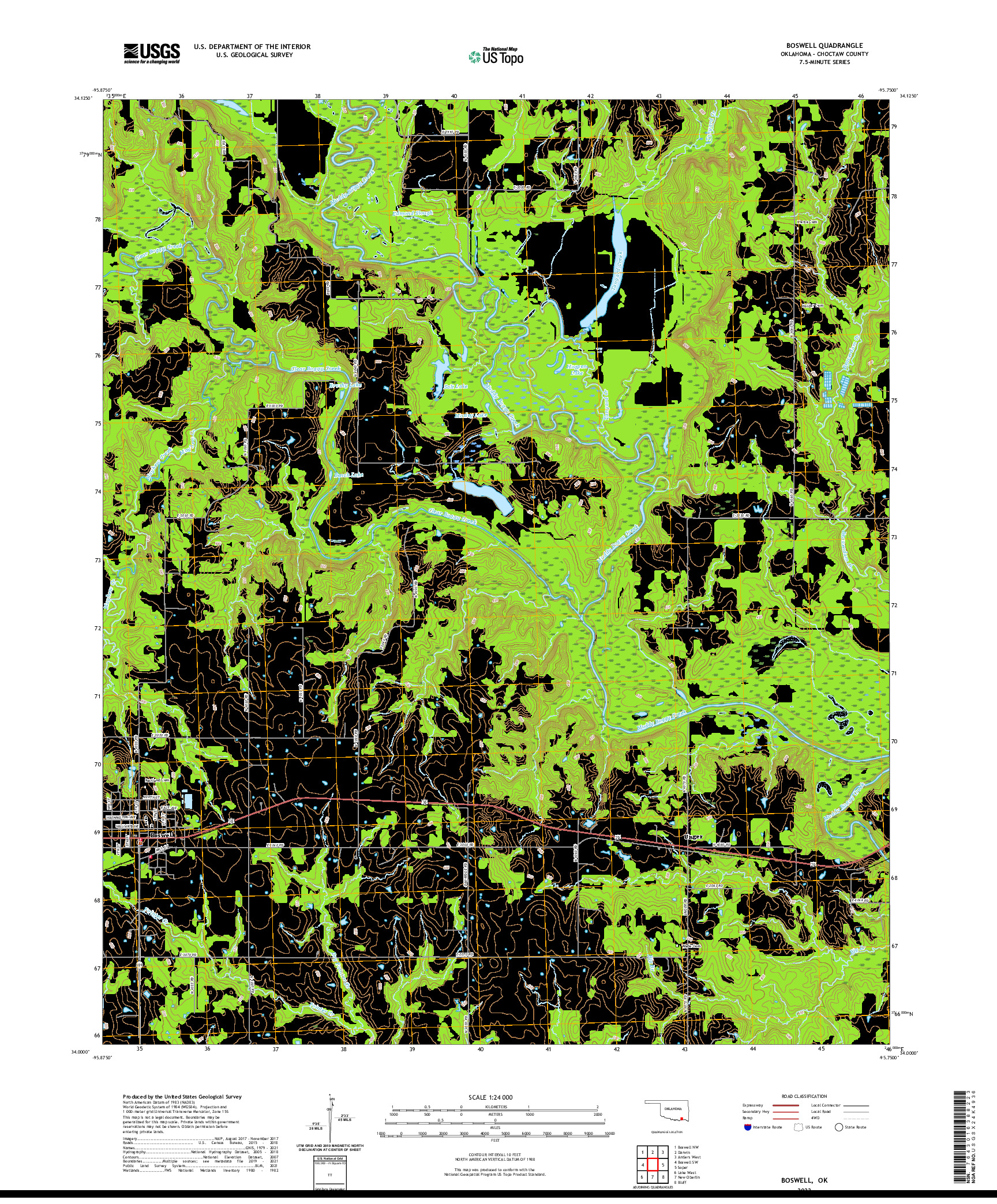 US TOPO 7.5-MINUTE MAP FOR BOSWELL, OK