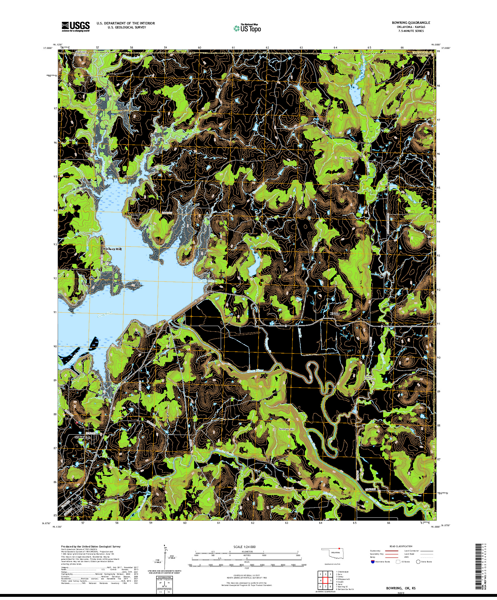 US TOPO 7.5-MINUTE MAP FOR BOWRING, OK,KS