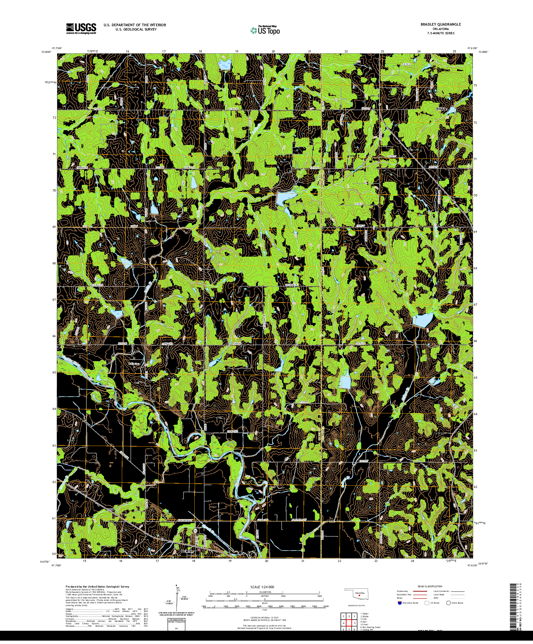 US TOPO 7.5-MINUTE MAP FOR BRADLEY, OK