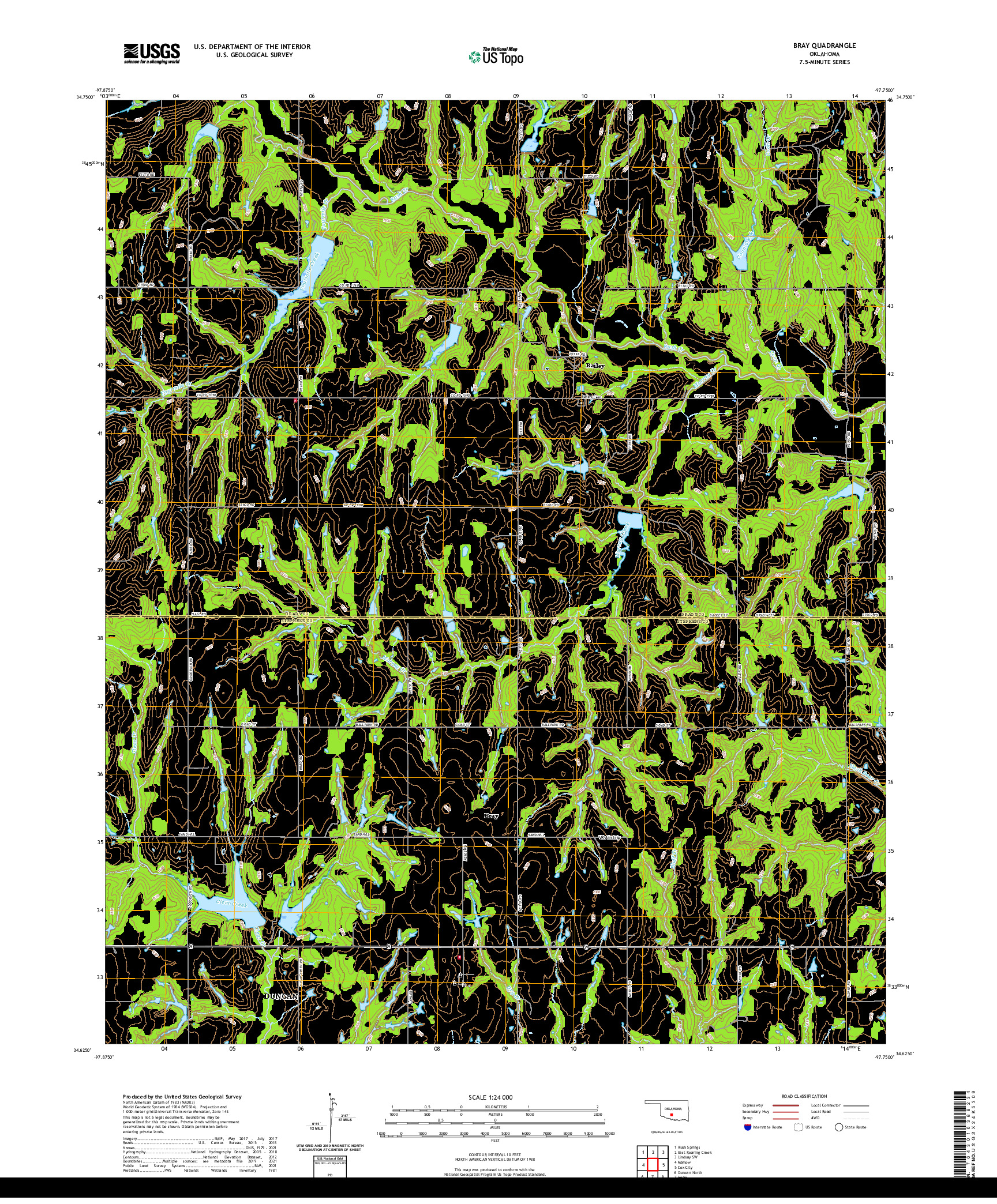 US TOPO 7.5-MINUTE MAP FOR BRAY, OK