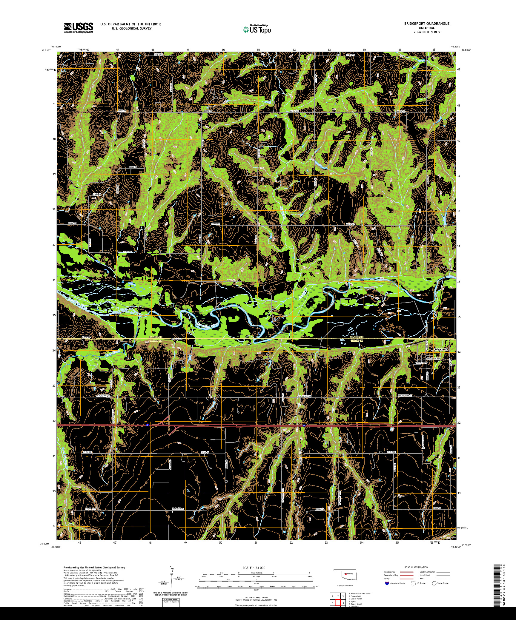 US TOPO 7.5-MINUTE MAP FOR BRIDGEPORT, OK