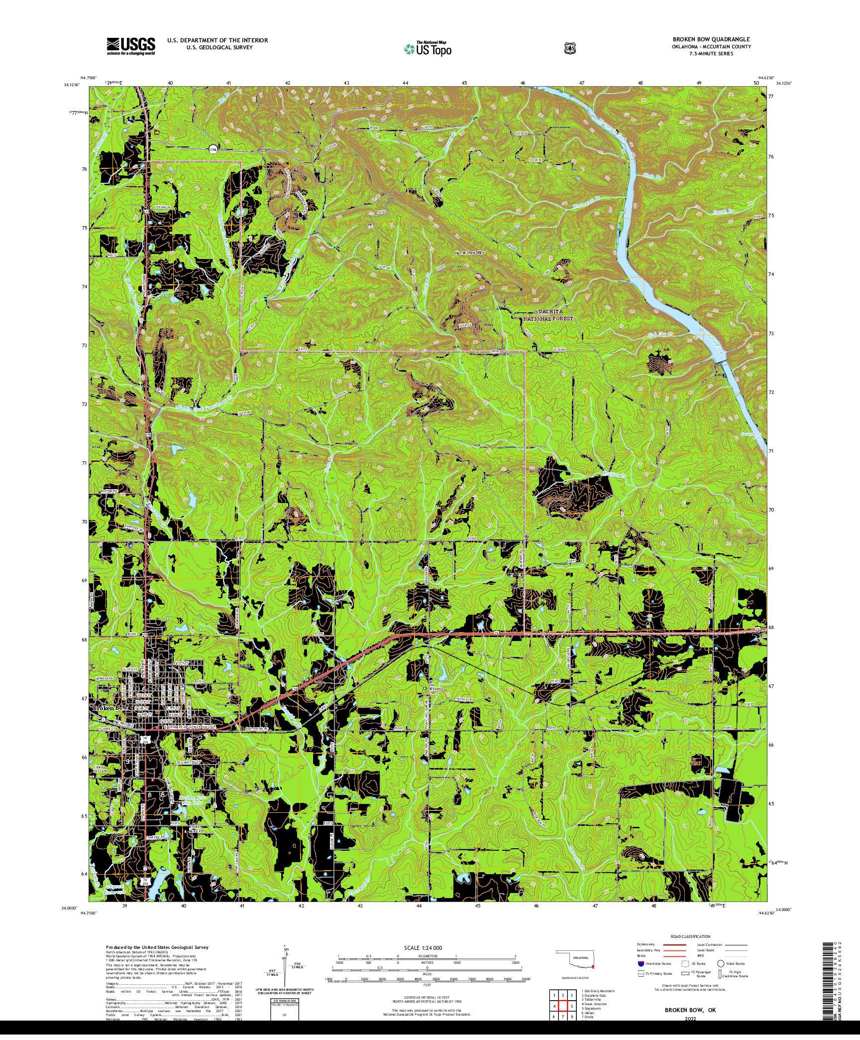 US TOPO 7.5-MINUTE MAP FOR BROKEN BOW, OK