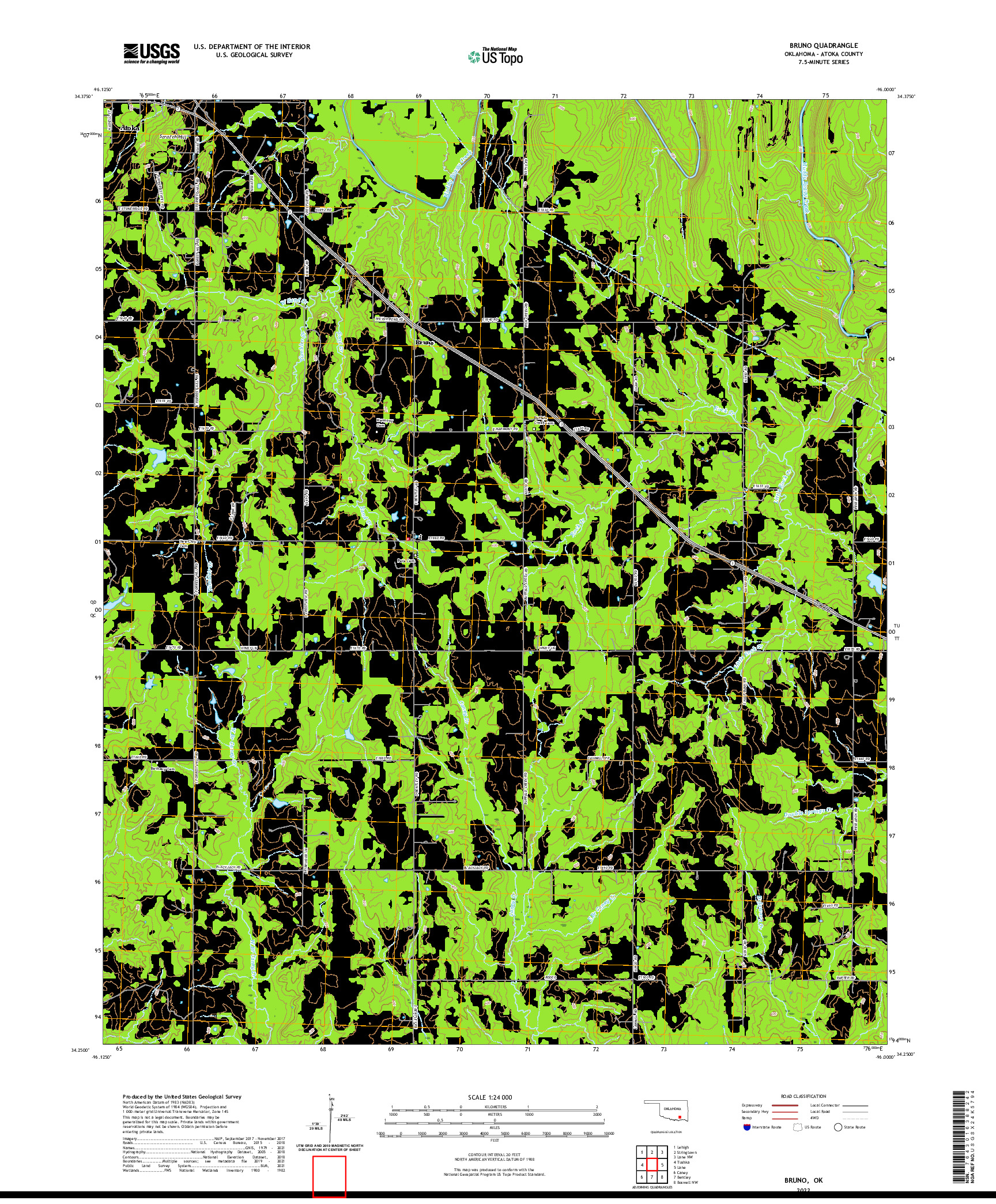 US TOPO 7.5-MINUTE MAP FOR BRUNO, OK