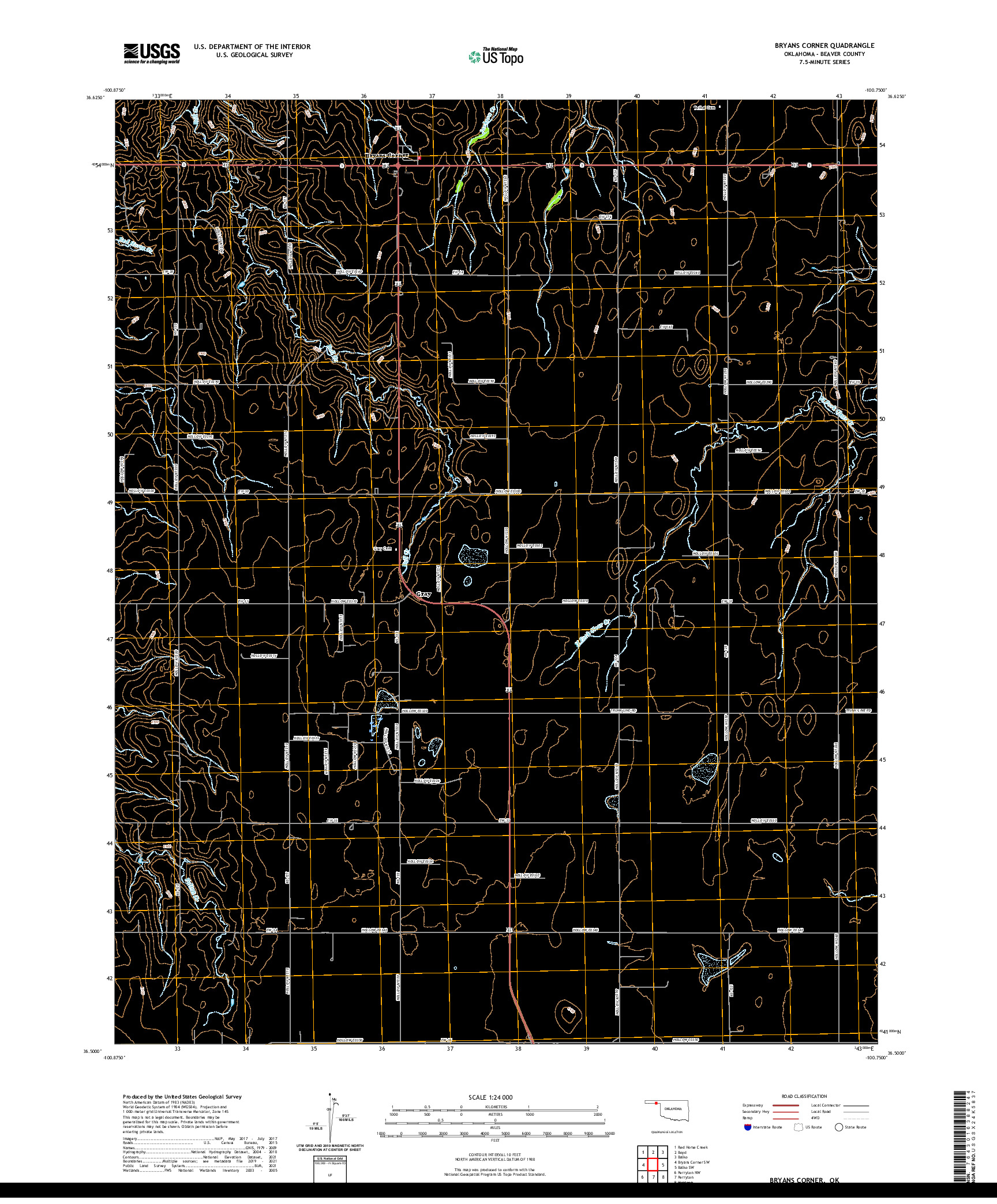 US TOPO 7.5-MINUTE MAP FOR BRYANS CORNER, OK