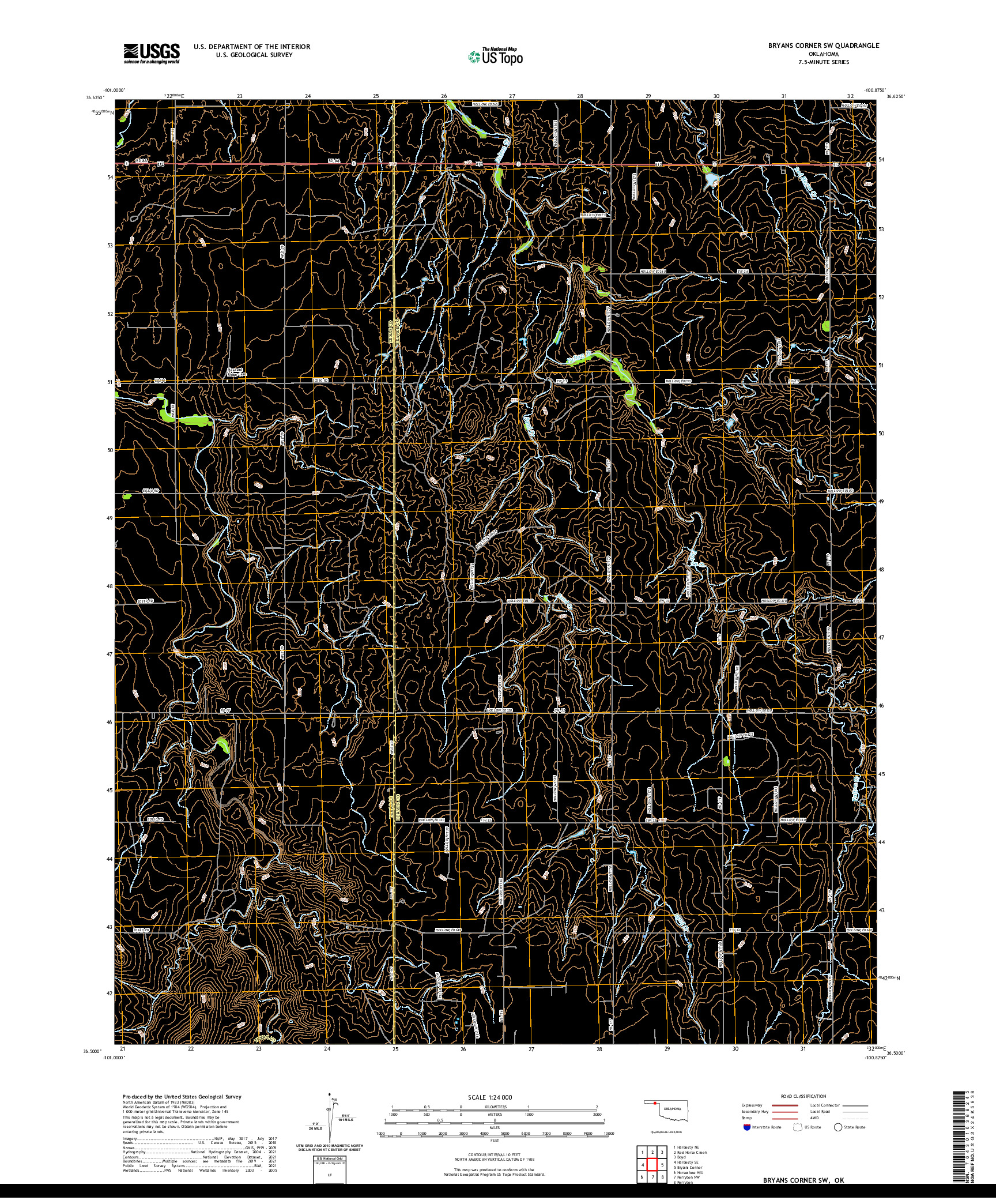 US TOPO 7.5-MINUTE MAP FOR BRYANS CORNER SW, OK