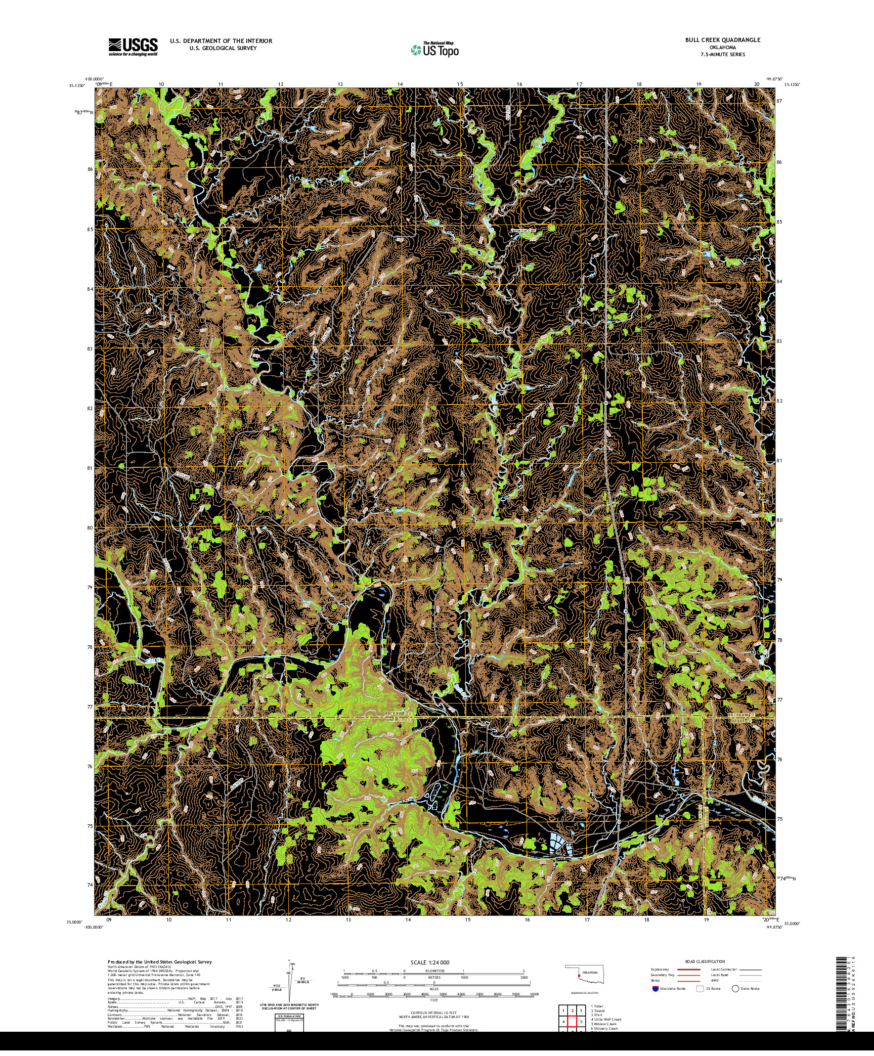 US TOPO 7.5-MINUTE MAP FOR BULL CREEK, OK