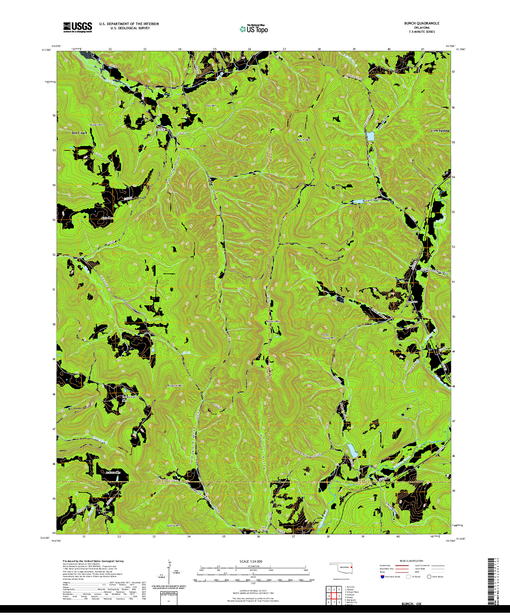 US TOPO 7.5-MINUTE MAP FOR BUNCH, OK