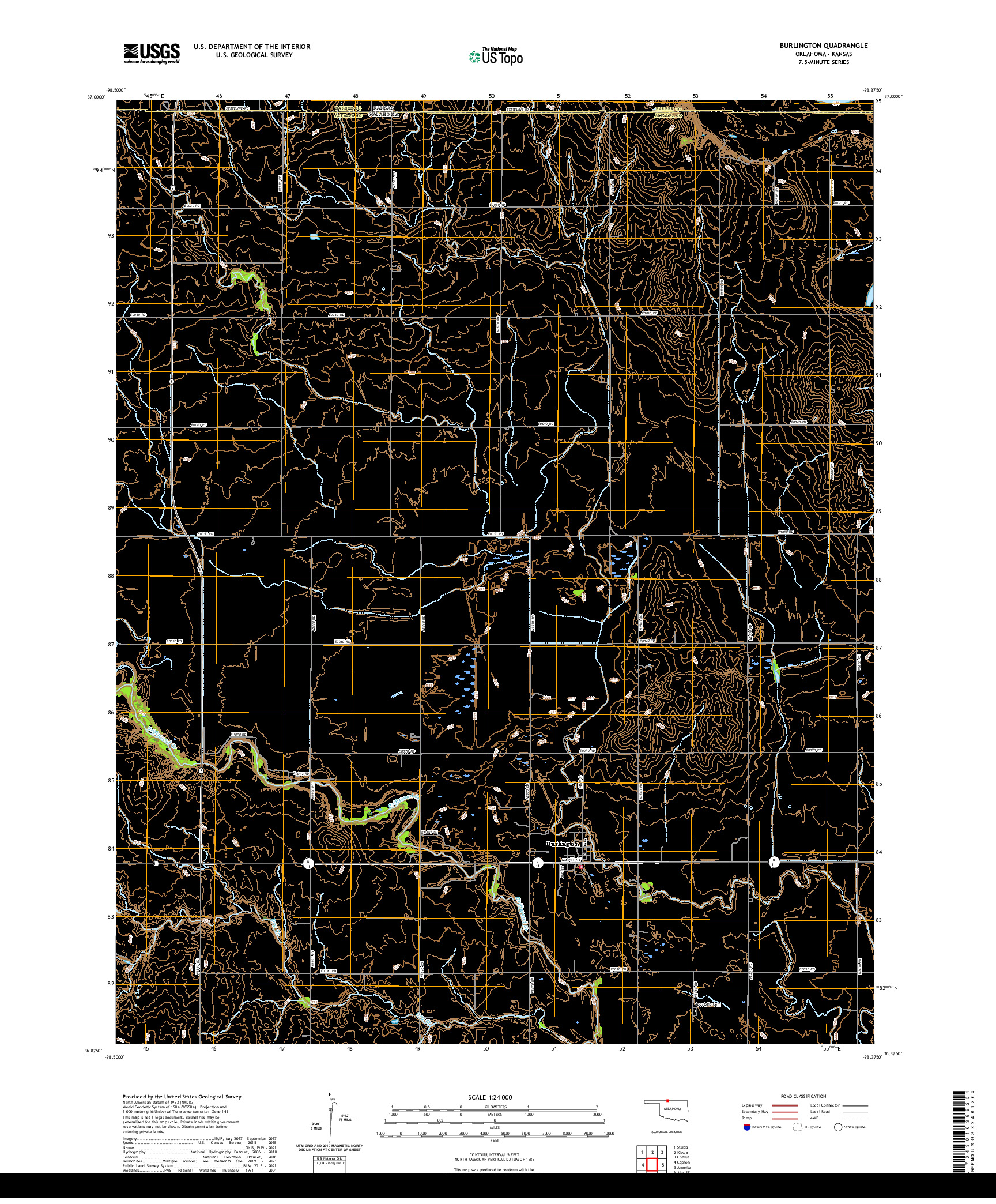 US TOPO 7.5-MINUTE MAP FOR BURLINGTON, OK,KS