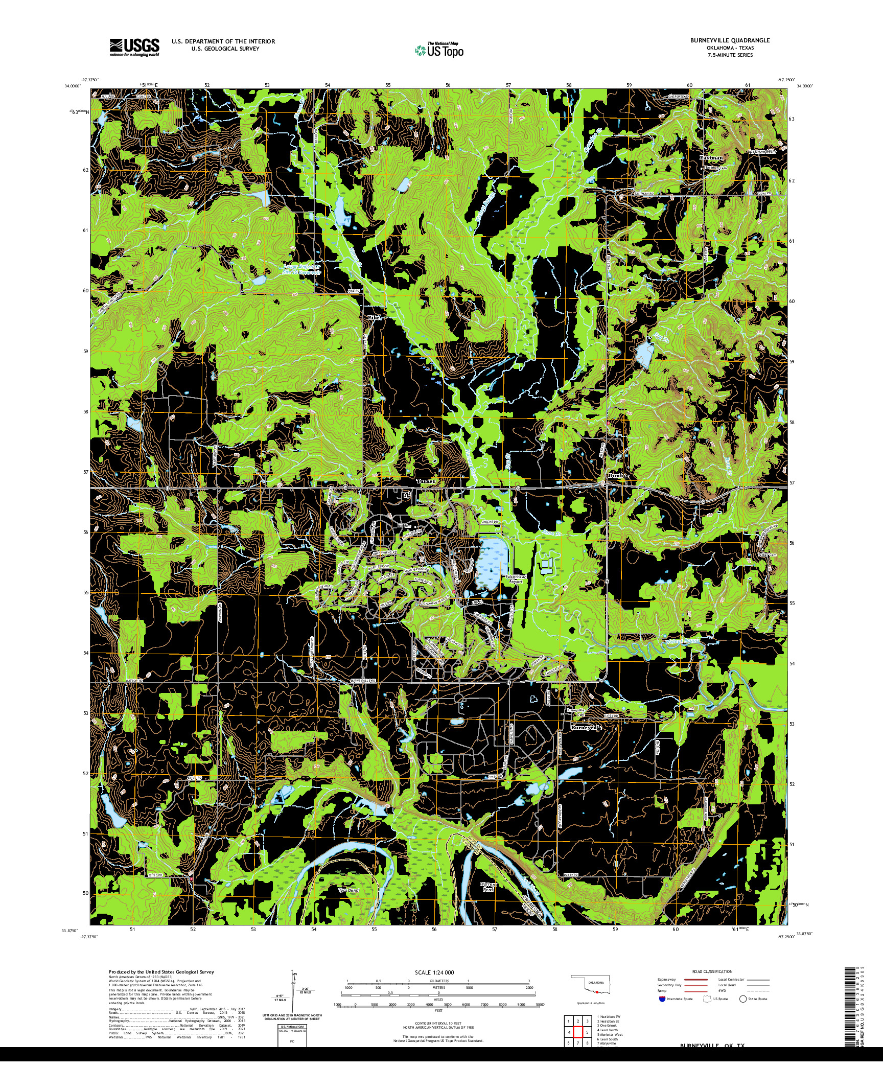 US TOPO 7.5-MINUTE MAP FOR BURNEYVILLE, OK,TX