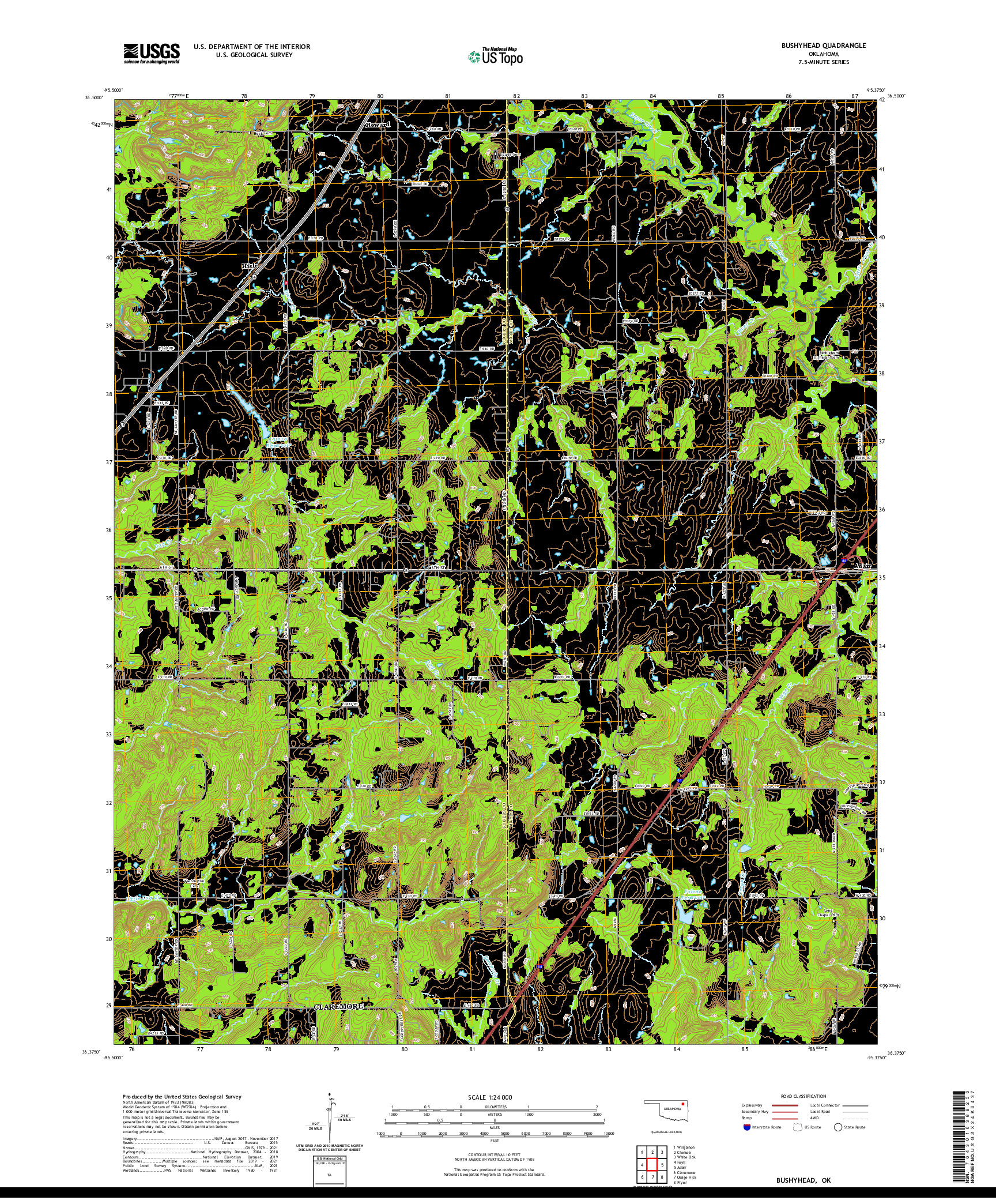 US TOPO 7.5-MINUTE MAP FOR BUSHYHEAD, OK