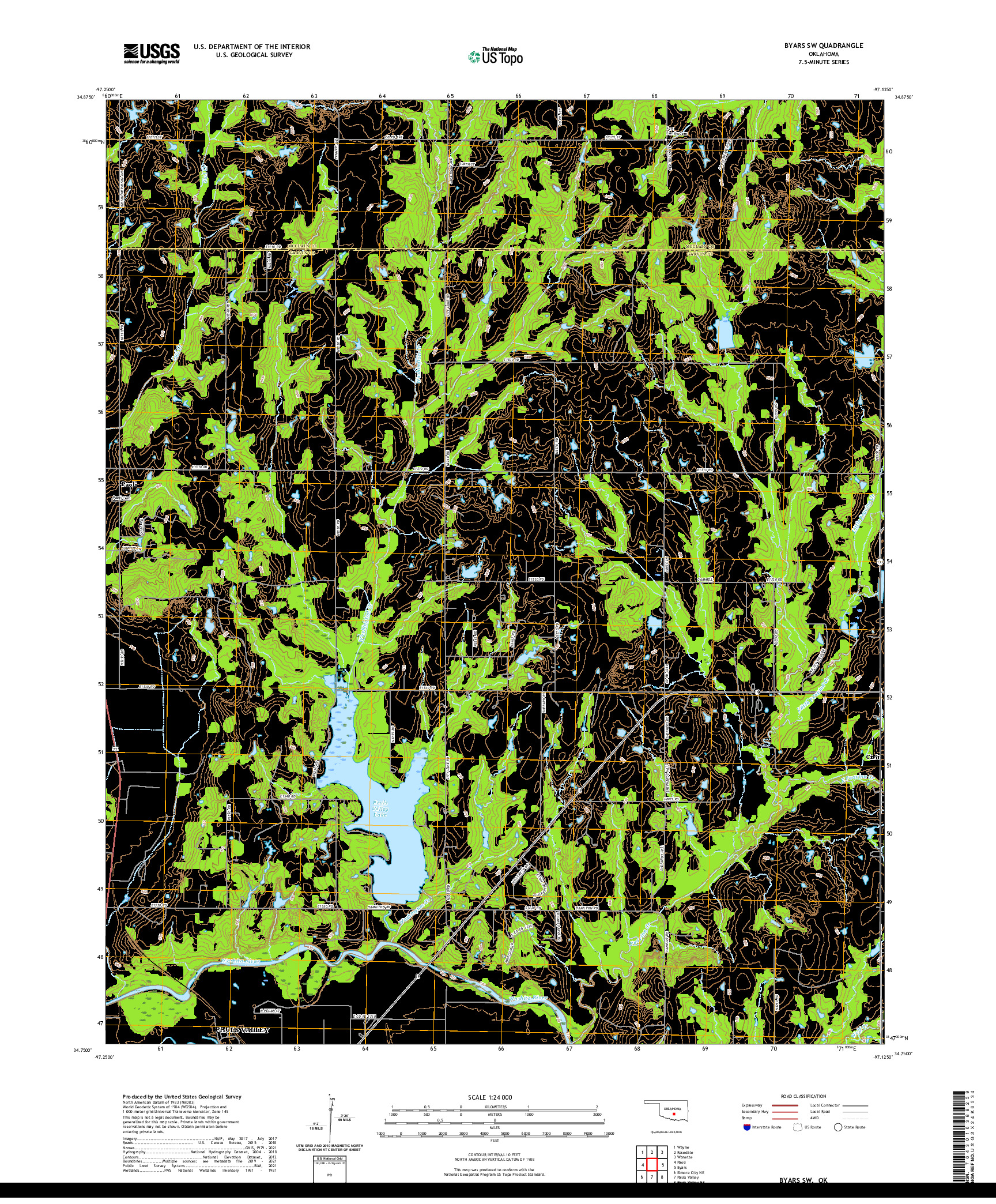 US TOPO 7.5-MINUTE MAP FOR BYARS SW, OK